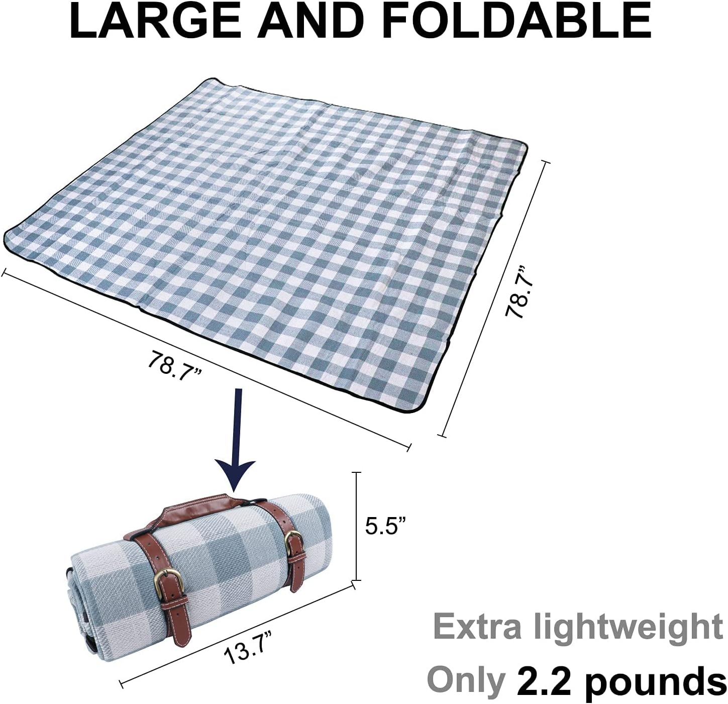 79"X79"Oversized Picnic Blankets Waterproof Sandproof Picnic Mat for 6-8 Adults, Large and Thick Picnic Blanket Portable Straps for Beach Blankets or Family Outdoor Camping Parties image number 3