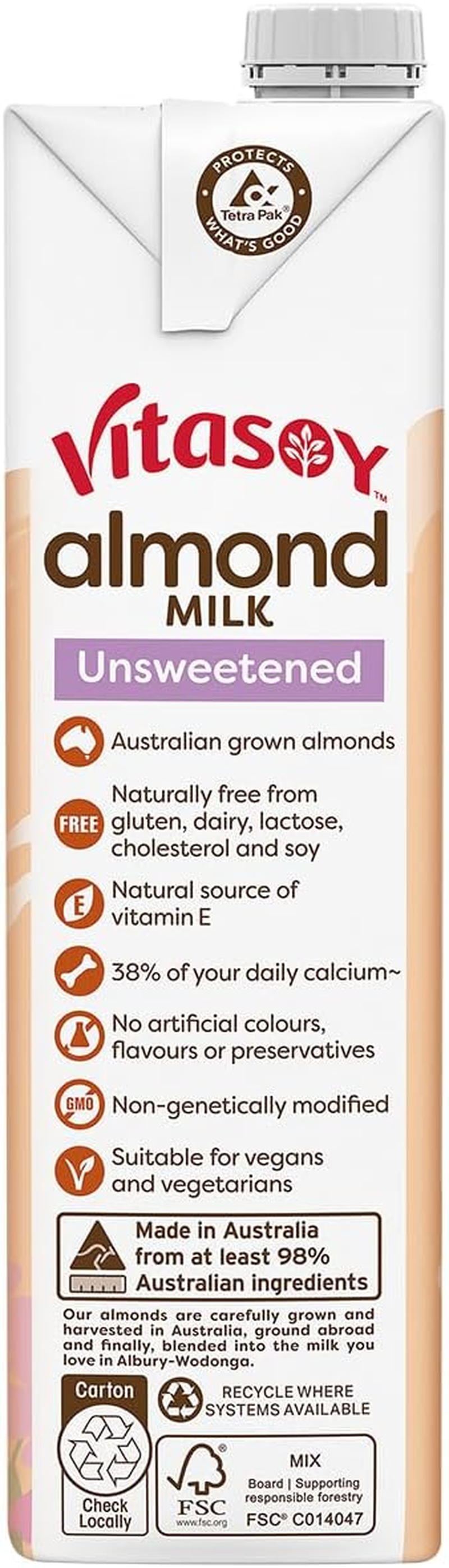 Vitasoy Unsweetened Long Life Almond Milk, 1 Litre (Pack of 12)