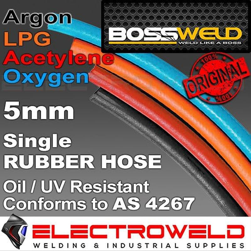 1M / 5M / 10M / 50M BOSSWELD 5Mm Argon Gas Welding Hose Tig, Single Black 400169 (1M)