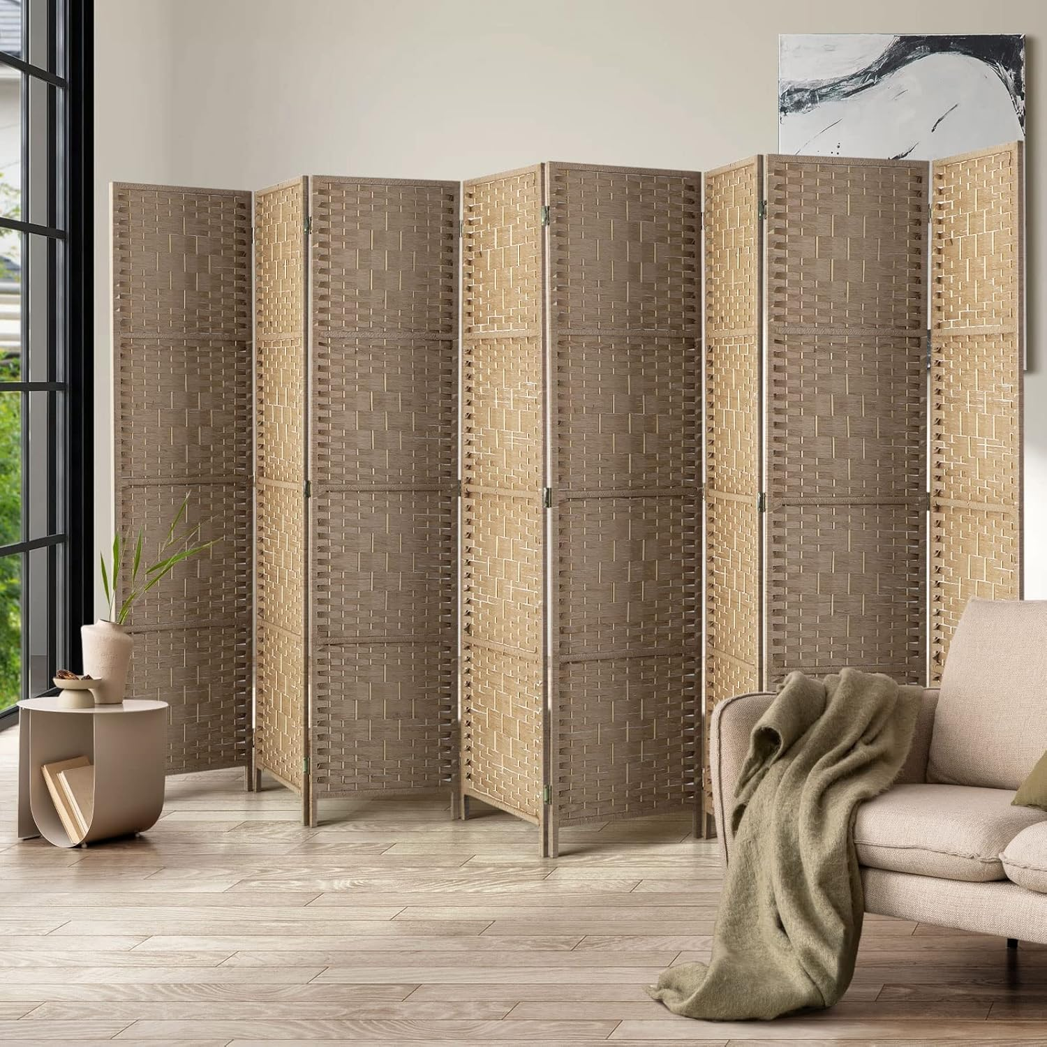 Oikiture Room Divider 6 Panel Screen Wood