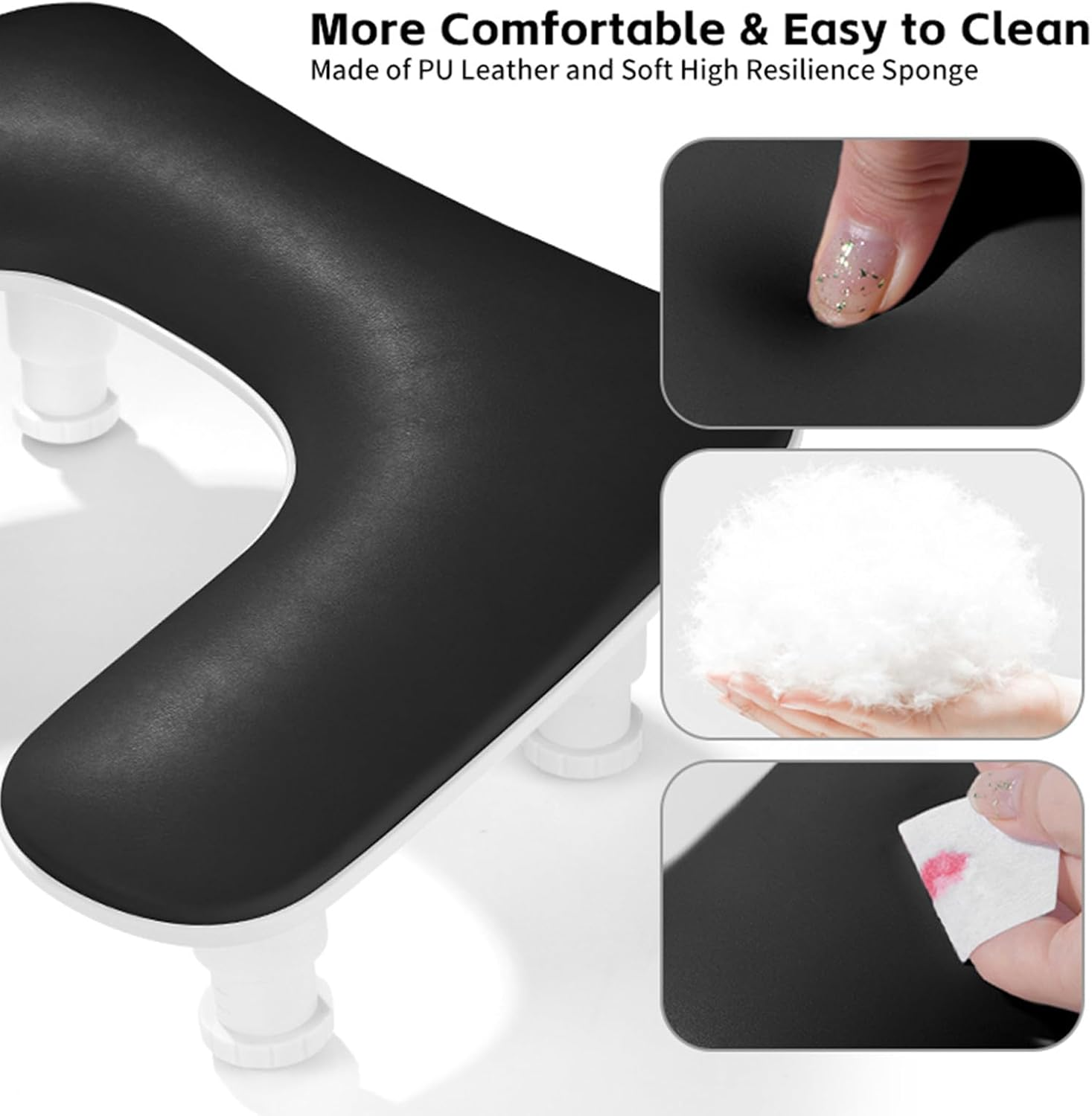 Manicure Arm Rest, Adjustable Height U-Shaped Arm Rest Nail Pillow PU Leather Cushion Armrest Stand, for Professional Nail Technicians Salon or Home Use