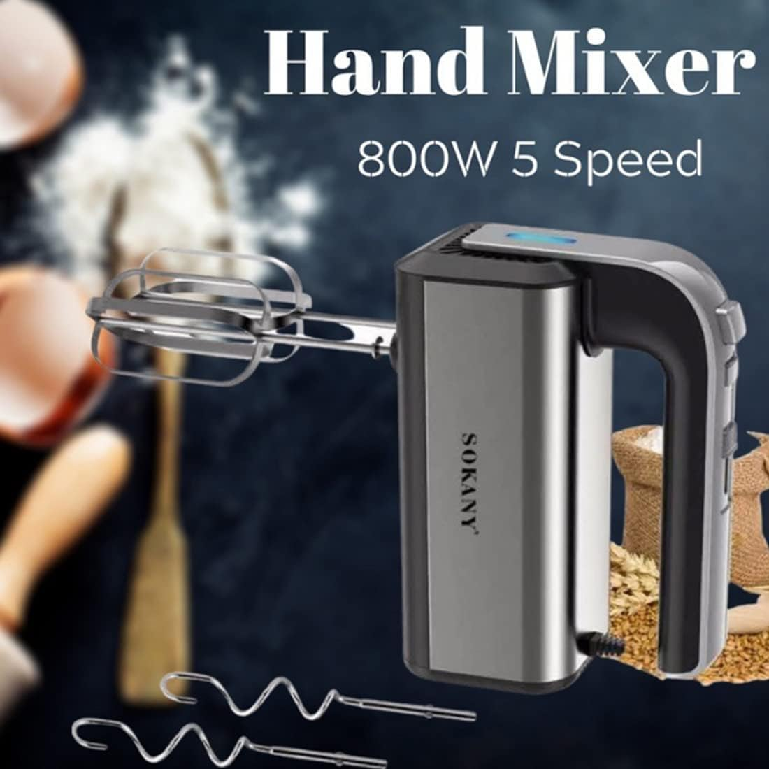 SOKANY SK-6651 Electric Kitchen Mixer, Hand Mixer with 2 Whisks and 2 Dough Hooks, 5 Speed, Stainless Steel Mixer with Eject Button (SK-6651) image number 1