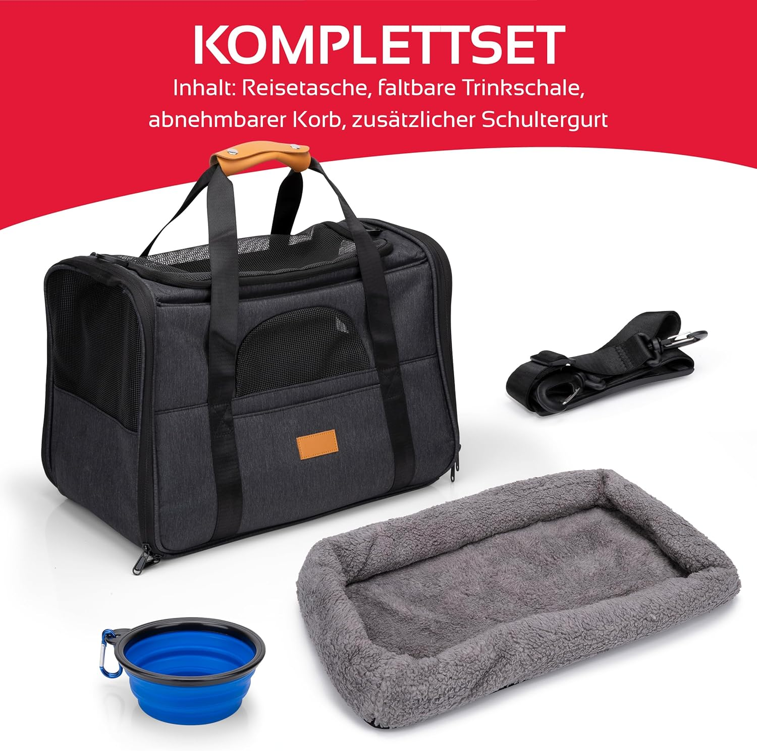 Maxxpro Travel Bag Dog/Cat - 44 X 31 X 34 Cm - Foldable Feeding Bowl/Pet Bed - Shoulder Strap and Carry Handle - up to 5 Kg - Grey image number 1