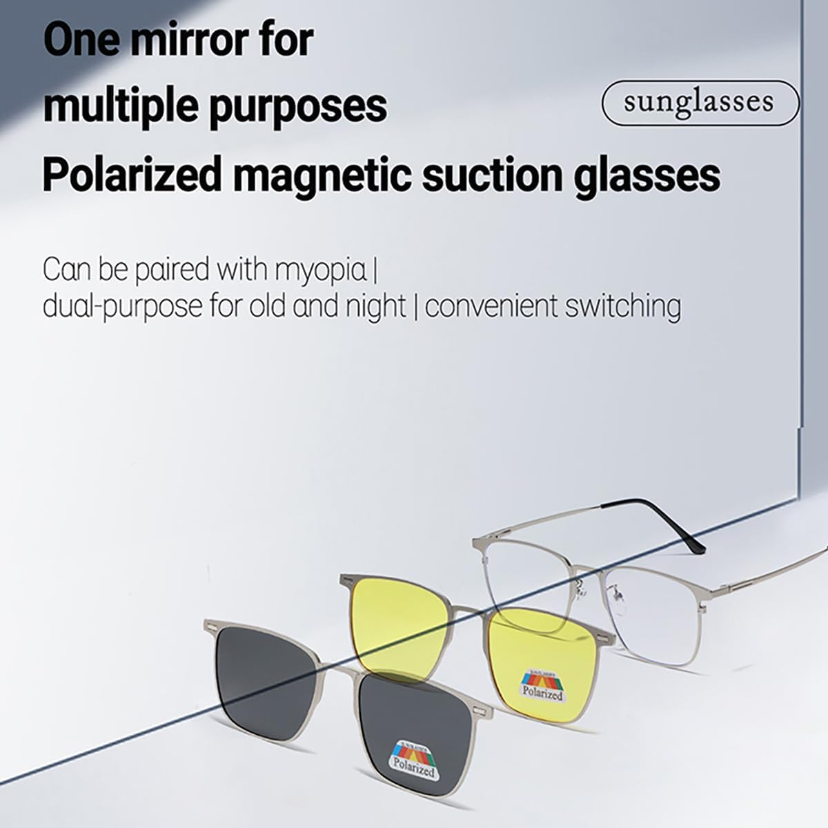 Metal Magnetic Clip on Sunglasses Polarised Yellow Night Vision Sunglasses Multifunctional Driving Glasses - Blue Frame image number 7