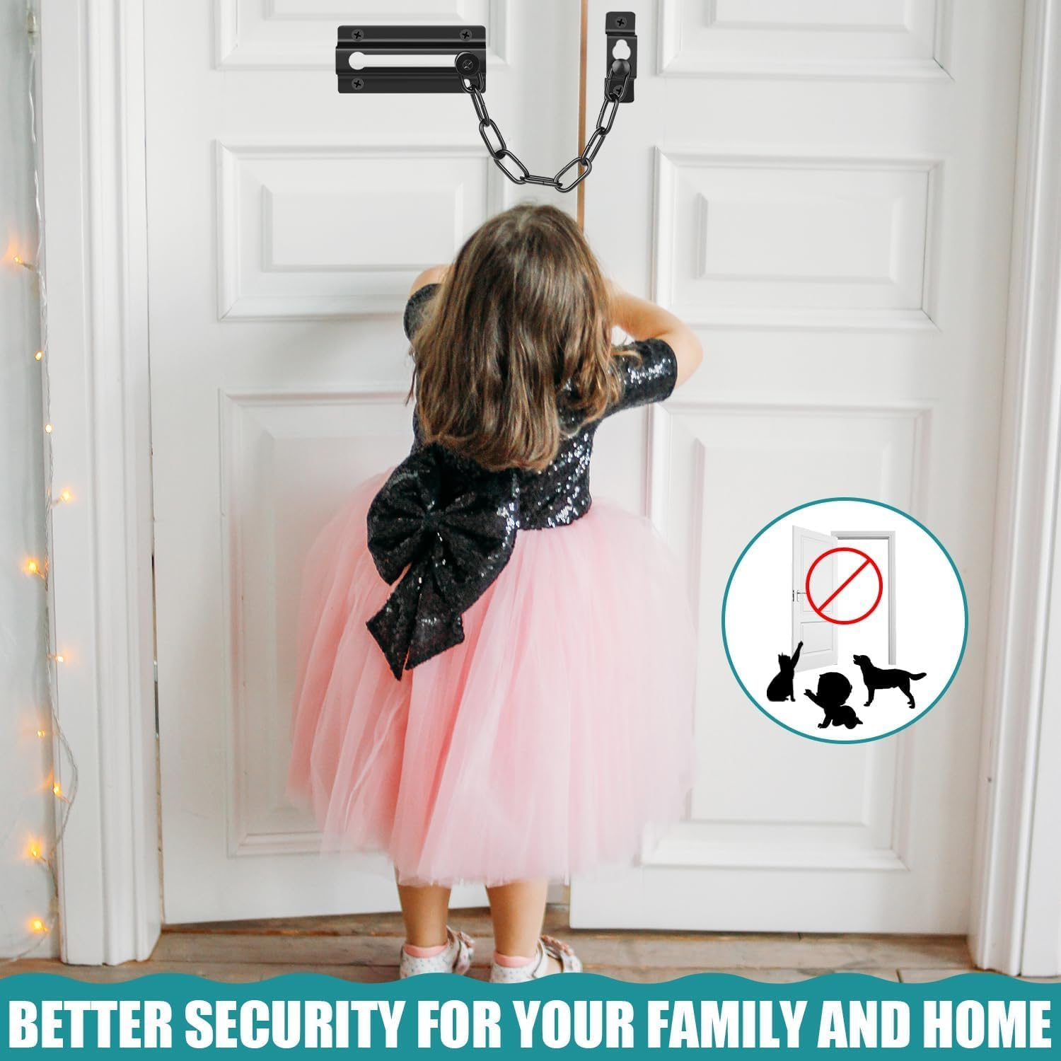 4 Pack Door Chain Lock, Security Safety Door Latch Locks with 24 Screws, Sturdy Stainless Steel Chain Lock Door Guard for inside Door Front Door Hotel Apartment Home