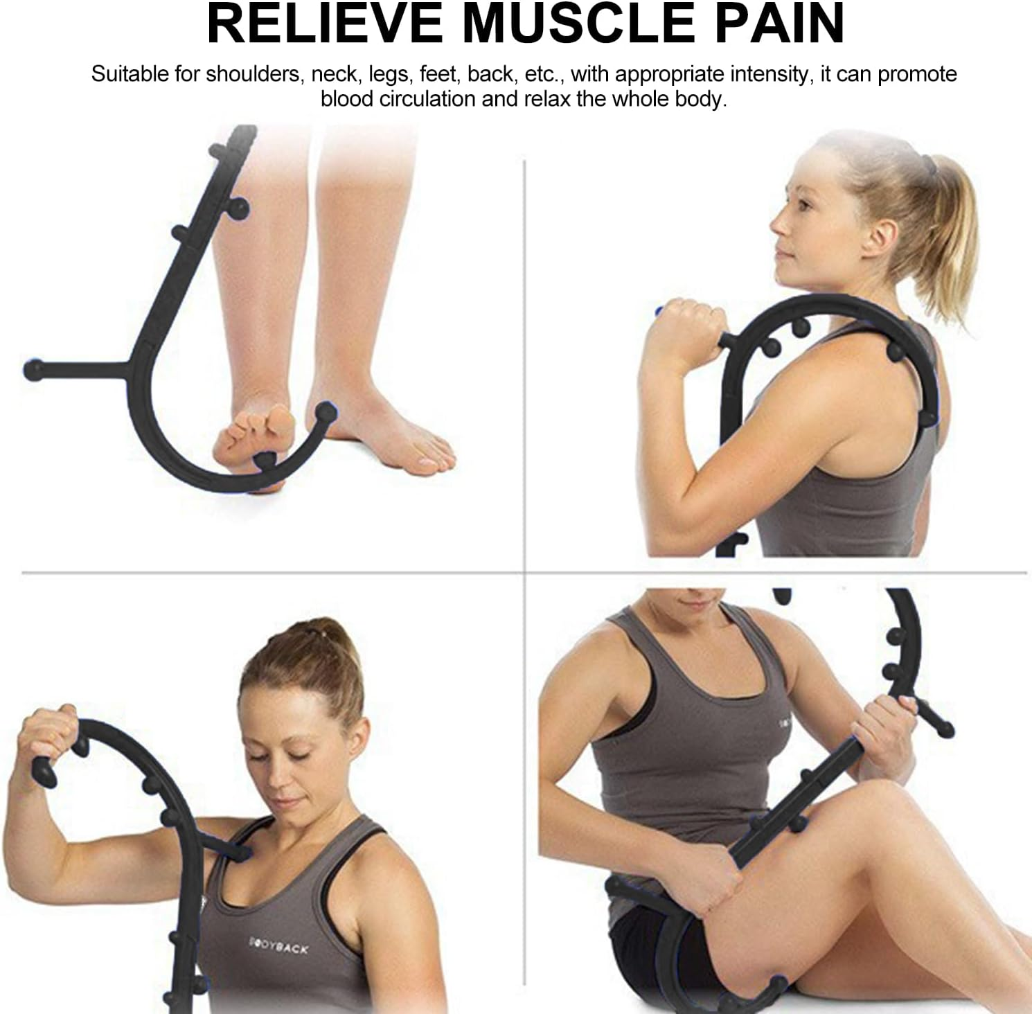 EDINNO Trigger Point Massager, Trigger Point Therapy Self Massage Tool, Back and Neck Massager, Handheld Massage Stick, for Back Massage Muscle Tension (Black) - Black image number 5