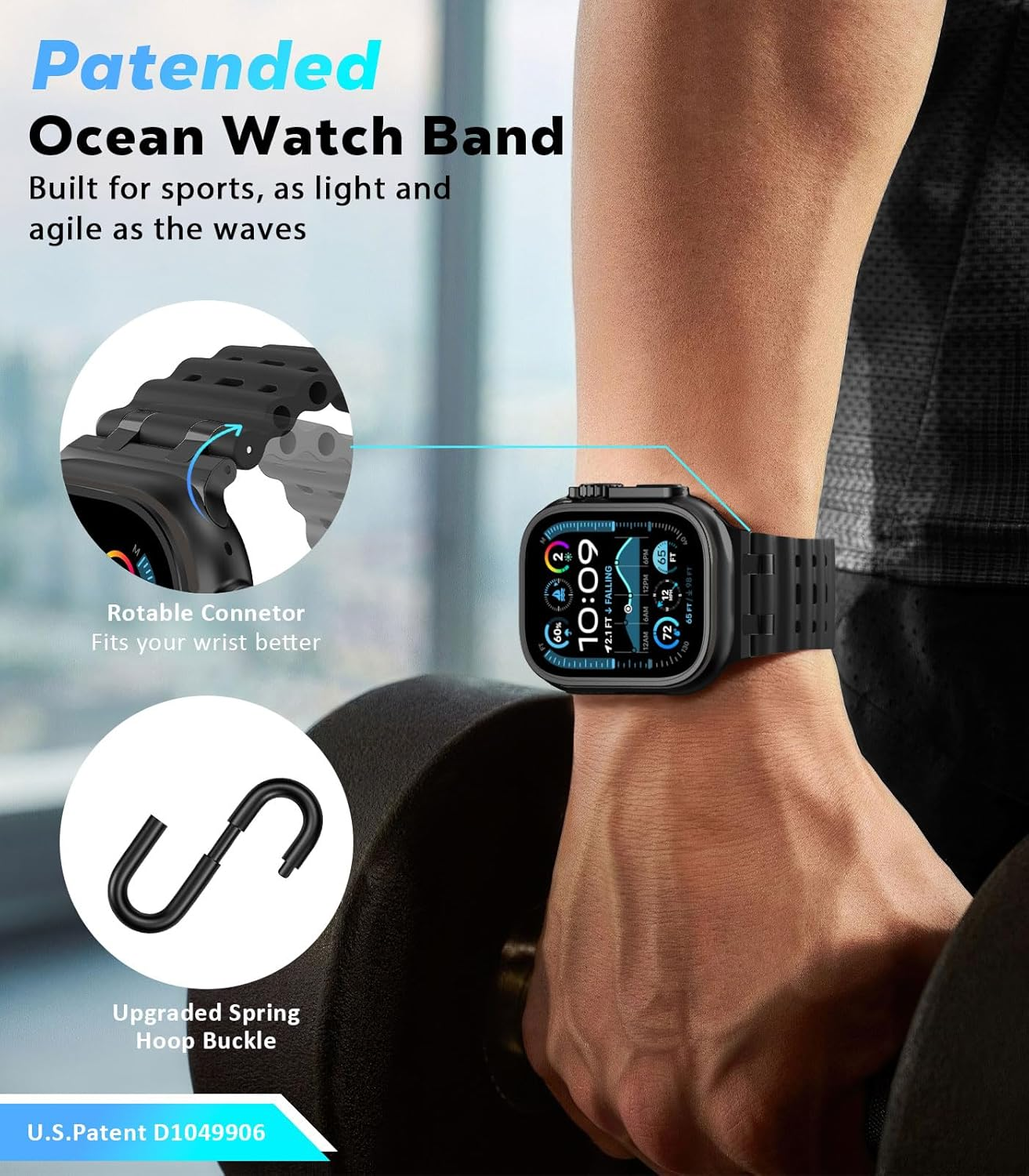 Astorgos Ocean Armband Kompatibel Mit Apple Watch Ultra 2/Ultra 49Mm,S10 46Mm,9/8/7 45Mm,Se2/Se/6/5/4 44Mm,3/2/1 42Mm, Metallanschluss Sport Uhrenarmband F&uuml;r M&auml;nner Frauen image number 5
