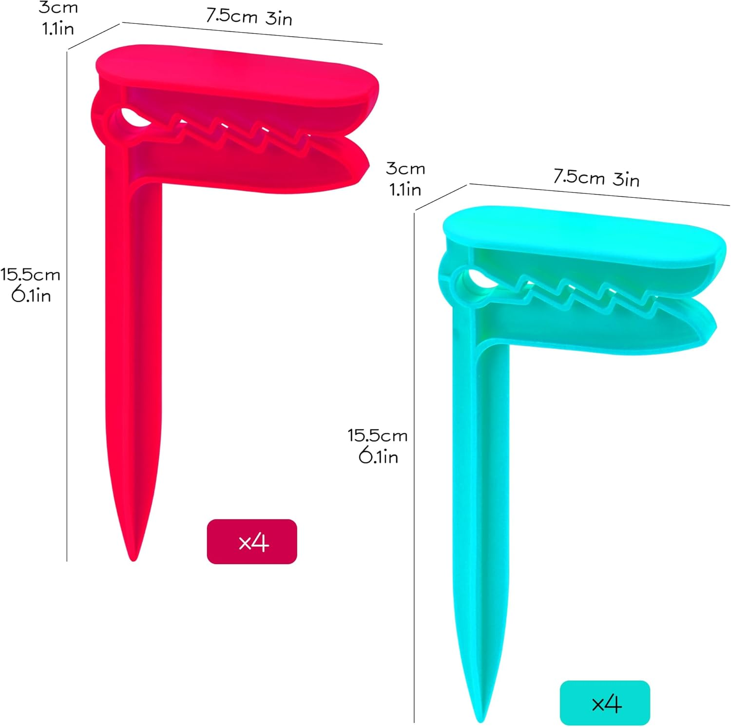 SHIDOW Beach Stakes, Outdoor Towel Anchor Stakes Picnic Mat Clips, Clamps Picnic Blanket Holders, Towel Sand Spikes, Beach Accessories for Vacation (8 PCS Pink, Water Blue) image number 1