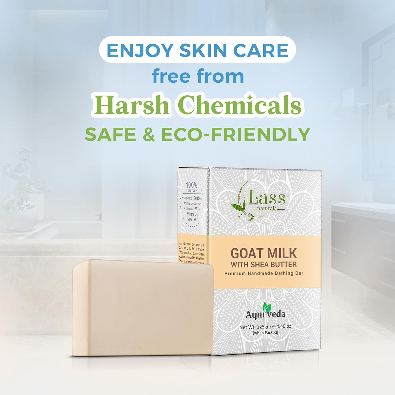 Lass Naturals Goat Milk with Shea Butter Soap Handmade Bathing Bar for Sensitive and Dry Skin, 125 G Skin Care image number 2