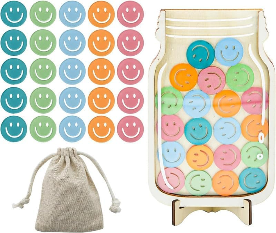 Smiley Face Stars Reward Jar,25Pcs Smiley Face Class Incentive Jar Bulletin Board Training Reward Jar,Smiley Face Reward Jar Positive Behavior Jar,Smiley Face Positive Behavior Reward Behavior Jar