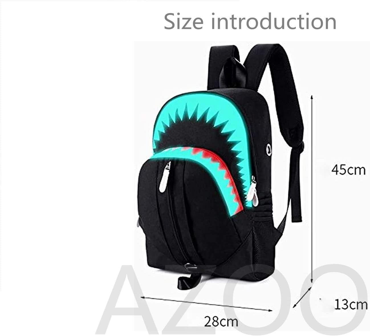 AZOO Backpack for School,Shark Backpack Luminous Bookbag Casual Daypack for Women Men/Teen Girls Boys Travel Backpack for USB Port Personalized Backpack, Can Accommodate A4 Size Birthday Present image number 1