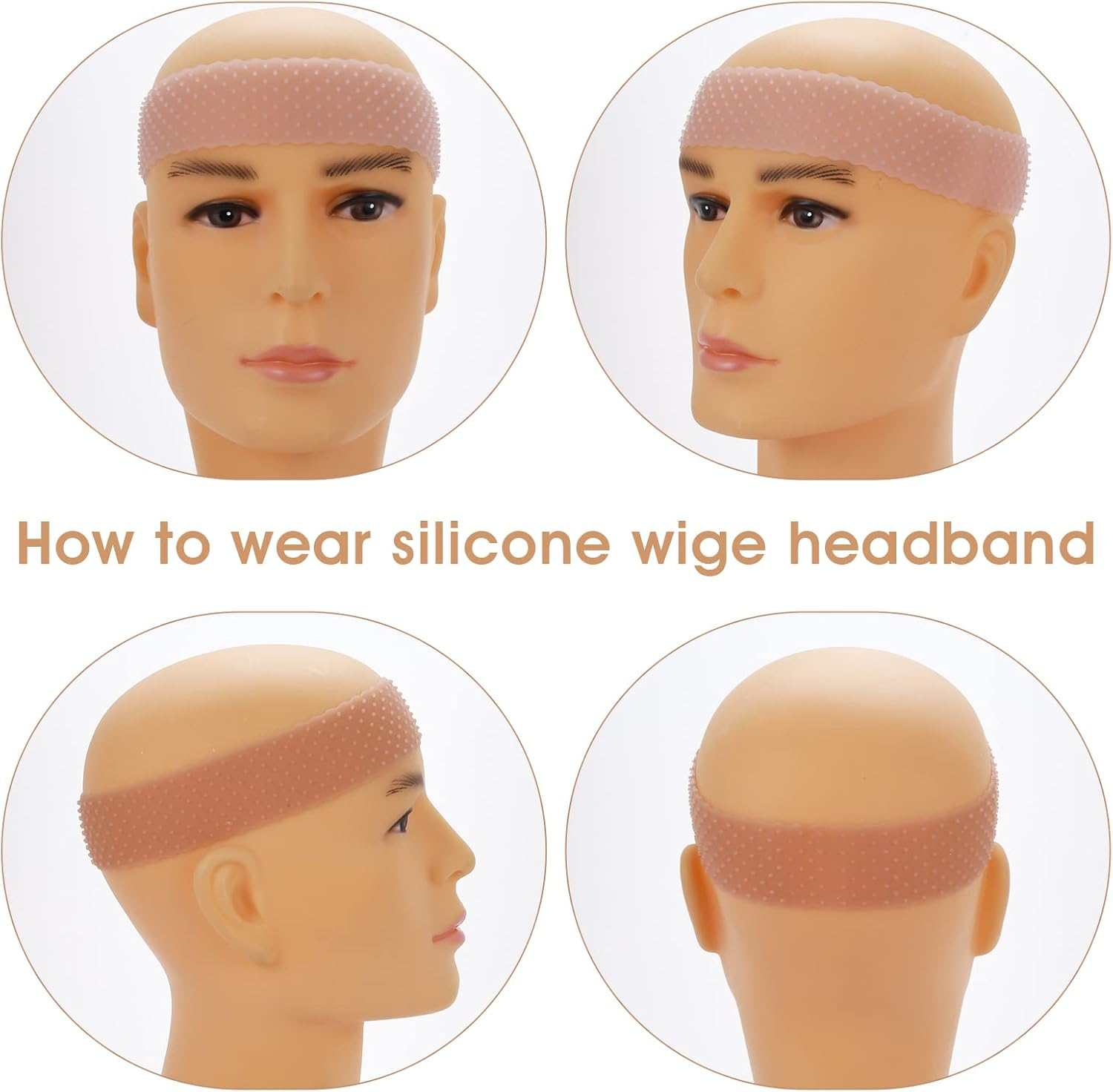 Molain 4Pc Adjustable Silicone Wig Grip Headbands for Women & Men, Non-Slip, Sweatproof, Waterproof - White,Brown image number 6