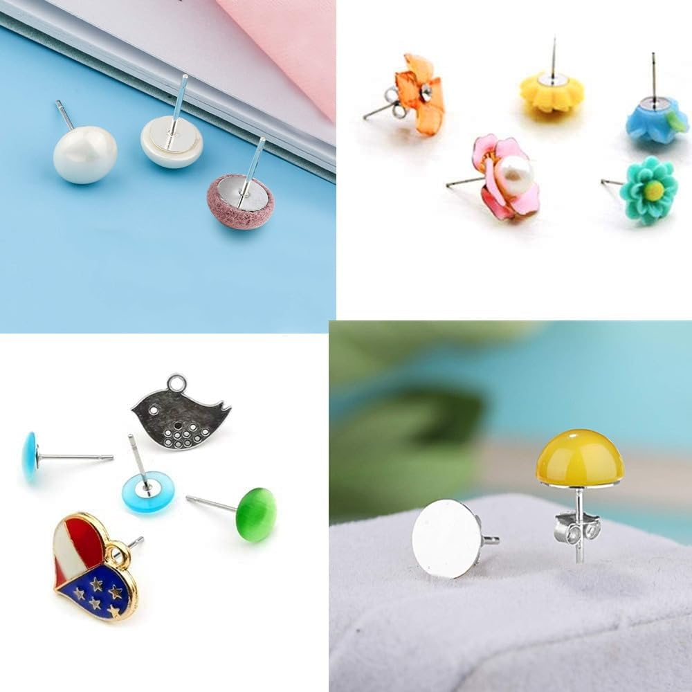 400 PCS 4MM Hypoallergenic Stainless Steel Earrings Posts Flat Pad Blank Earring Pin Studs with Butterfly Earring Backs, for DIY Jewelry Making image number 2