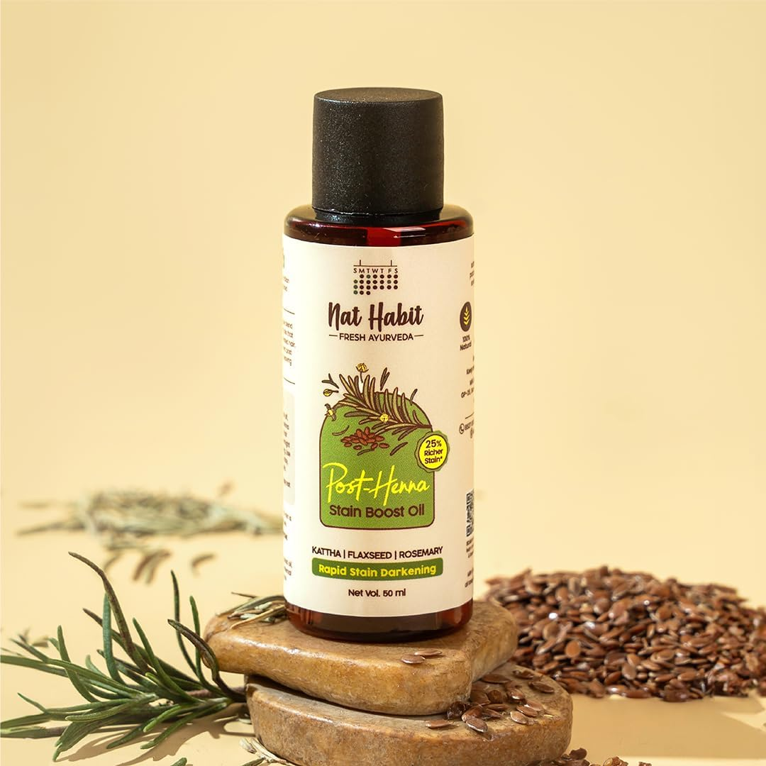 Nat Habit Post Henna Stain Boost Oil for Rapid Stain Darkening, Deep Nourishment Post Henna Application, Relieving Dryness & Leaving Hair Shiny & Dark Brown, 50Ml image number 6