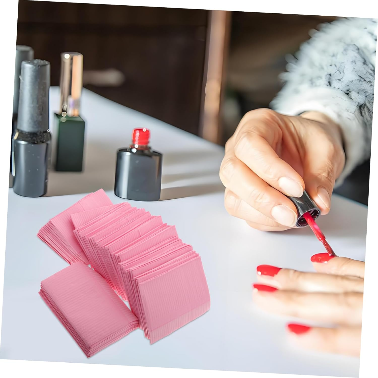 LOLIPPYY Disposable Nail Table Mats 125Pcs Waterproof Nail Desk Sheets for Manicure Beauty Hand Rest Cushions for Salon Use Pink Non-Woven Fabric image number 3