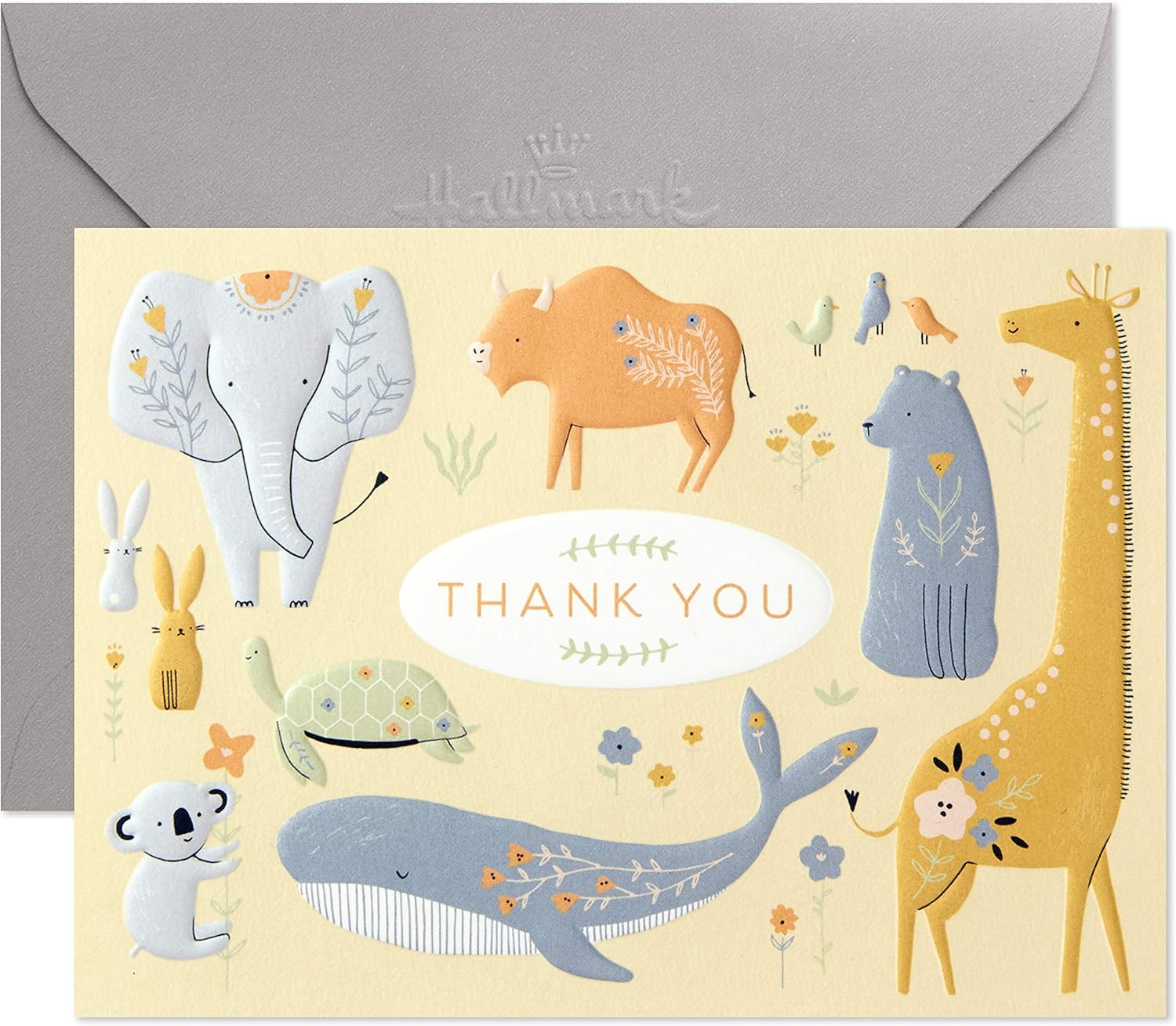 Hallmark Baby Shower Thank You Cards, Painted Animals (20 Cards with Envelopes for Baby Boy or Baby Girl)