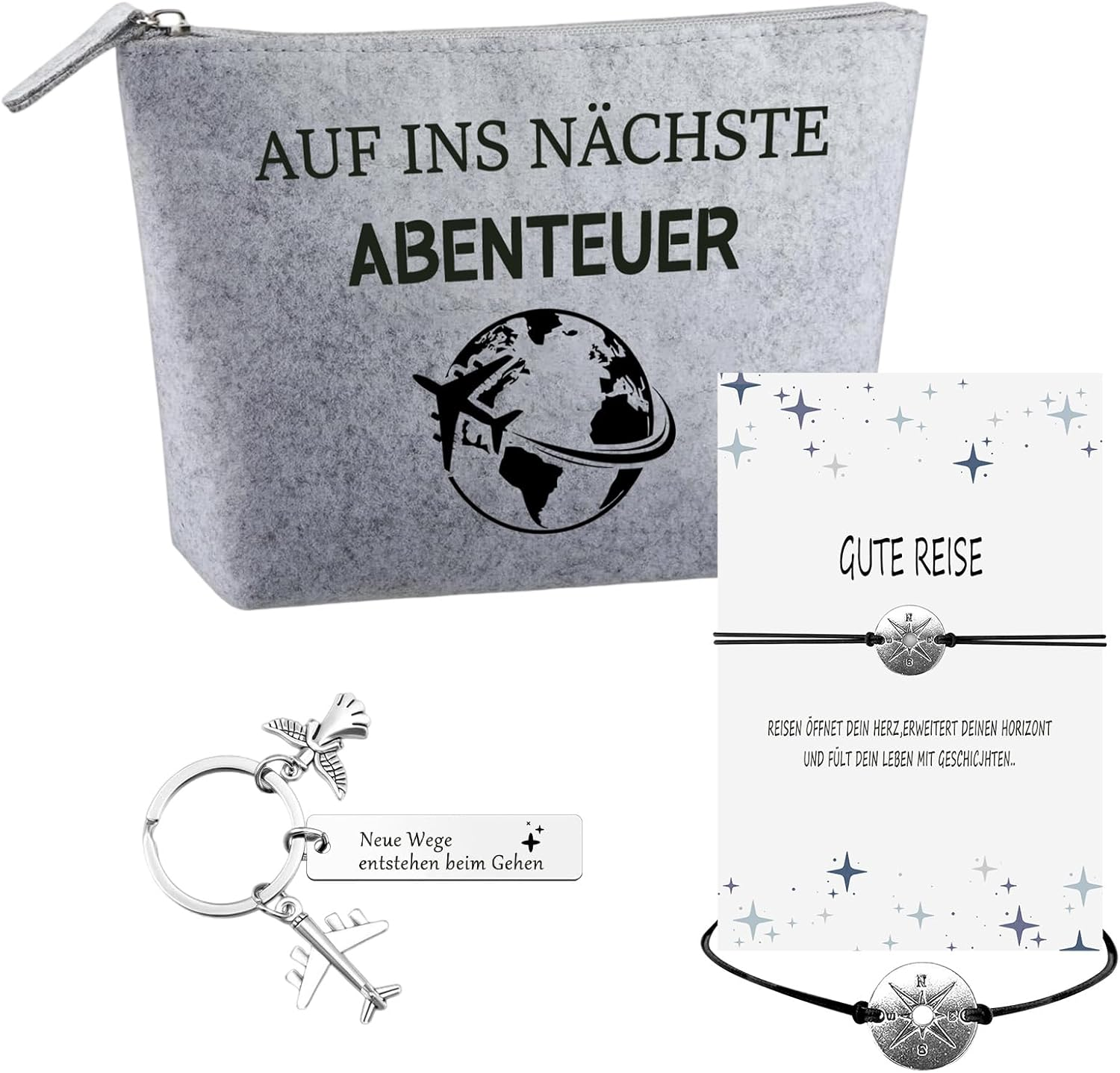 Set of 3 Travel Cosmetic Bag with Angel Amulet Key Ring, Portable Toiletry Bag, Cosmetic Bag, Small Travel Gifts for Women, German, Leisure image number 2