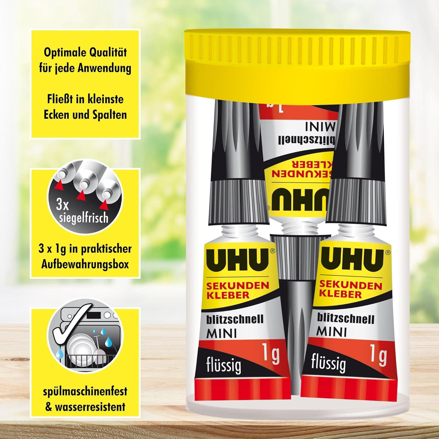 UHU Super Glue Ultra Fast Liquid Minis 1Ml Card of 3, (33-45415) image number 2