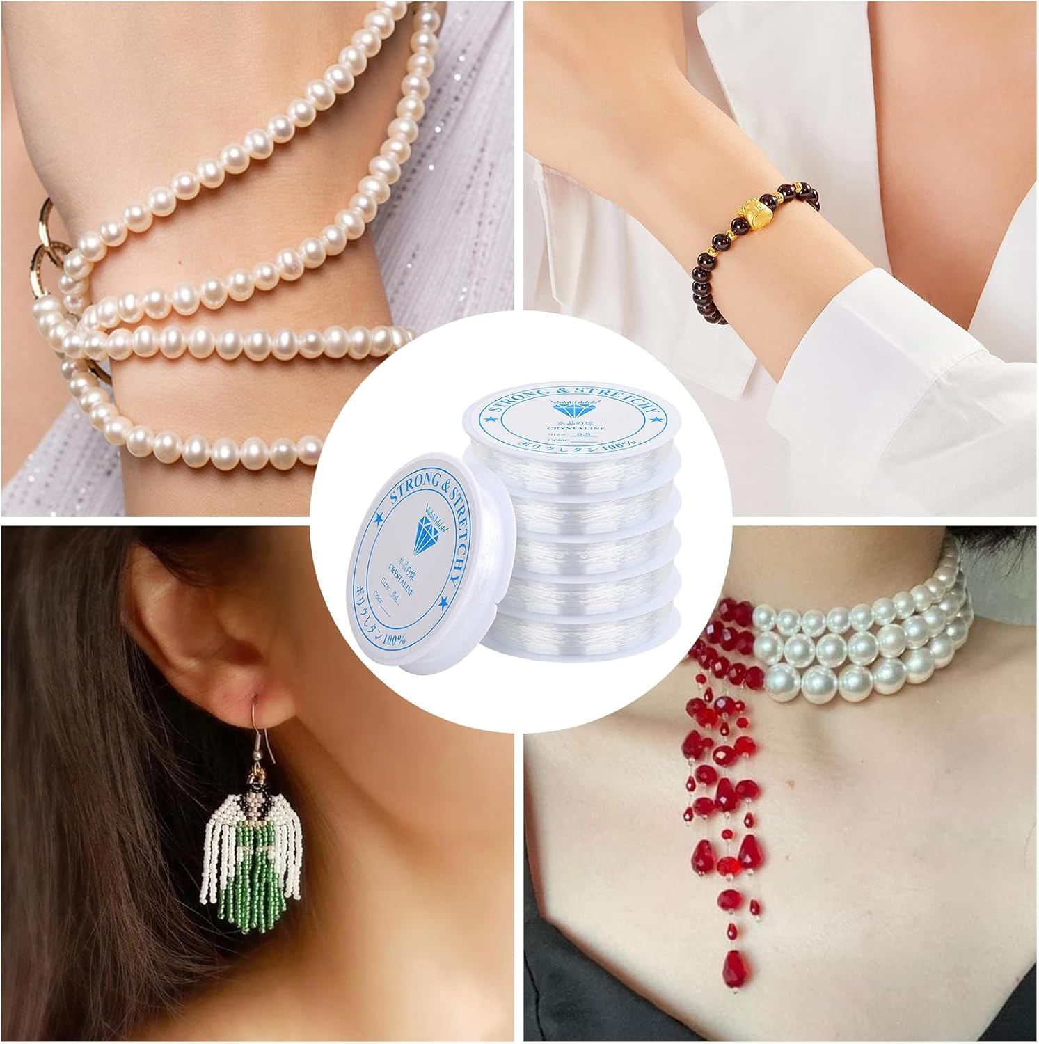 Clear Bracelet Elastic 6 Rolls Clear Bracelet Elastic String, Elastic Cord for Bracelet Making, Durable & Strong Bead Thread, with 3 Bead Needles and 1 Cutter, for Jewellery Making & DIY Bracelets image number 2