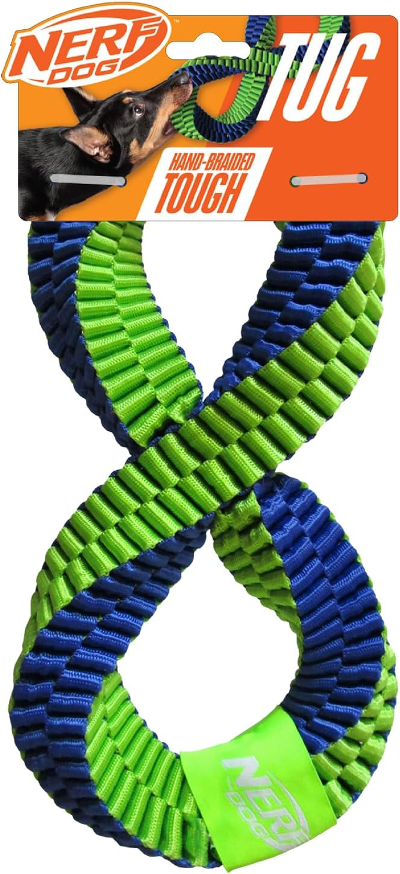 Nerf Dog Braided Nylon Infinity Tug Toy, 12-Inch Durable Interactive Toy for Dogs, Blue/Green