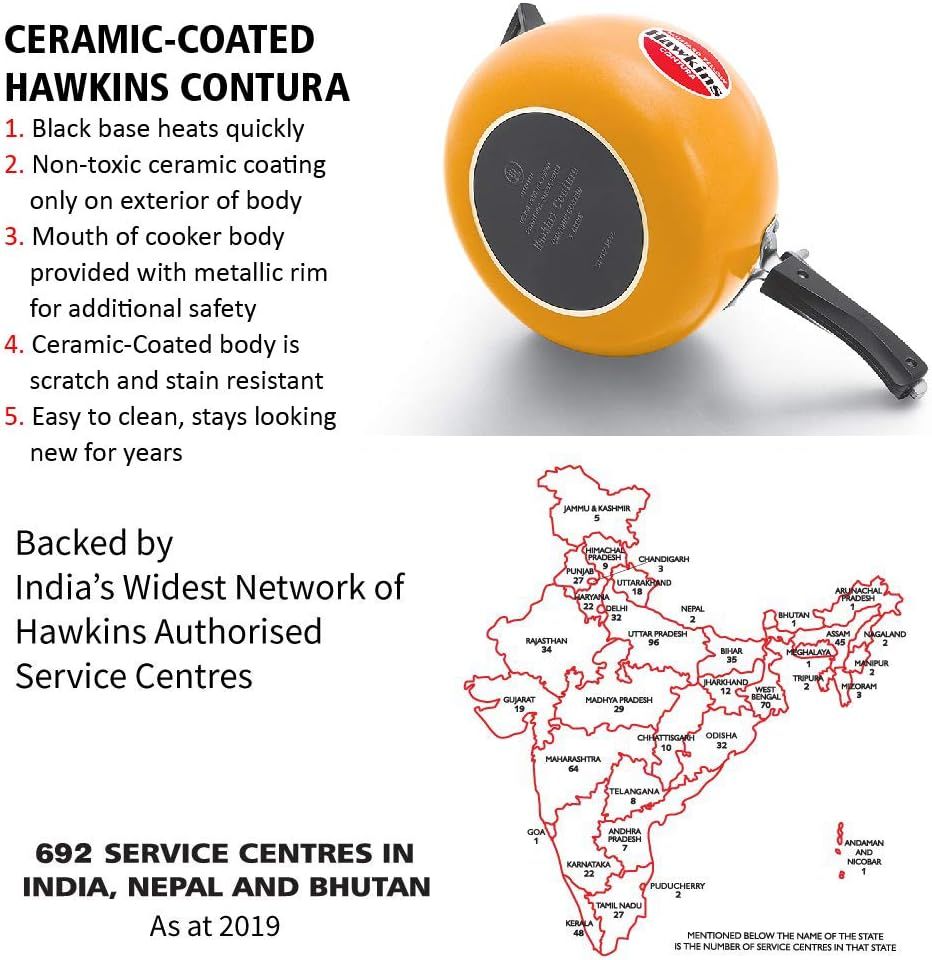 Hawkins Contura Ceramic-Coated Pressure Cooker, 5 Litre Capacity, Mustard Yellow image number 2