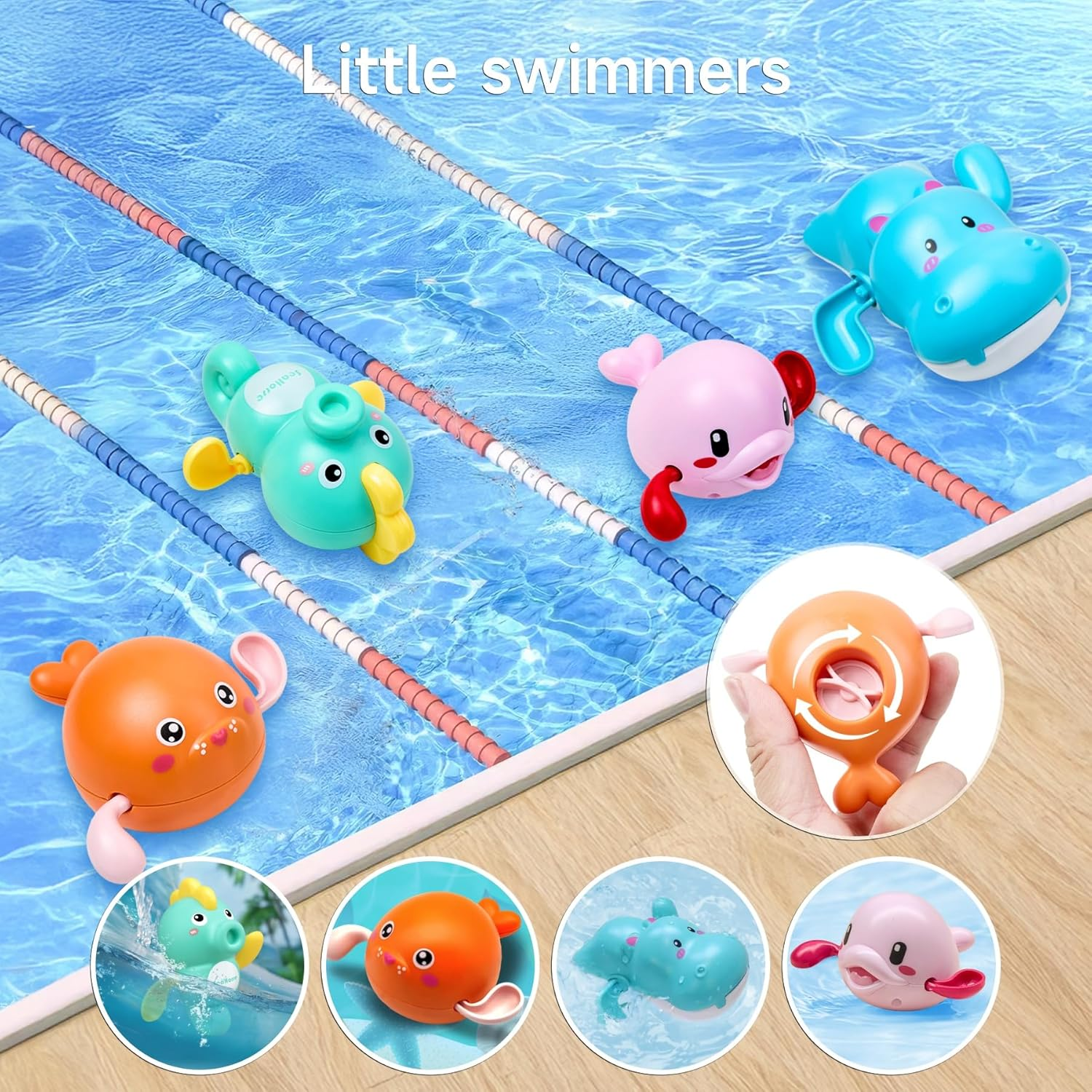 OR or TU Bath Toys Bathtub Toys for Baby Toddler Waterfall Spinning Gears 4Pcs Wind-Up Swimming Bath Toy No Battery Water Toy for Kids 18M+ image number 1