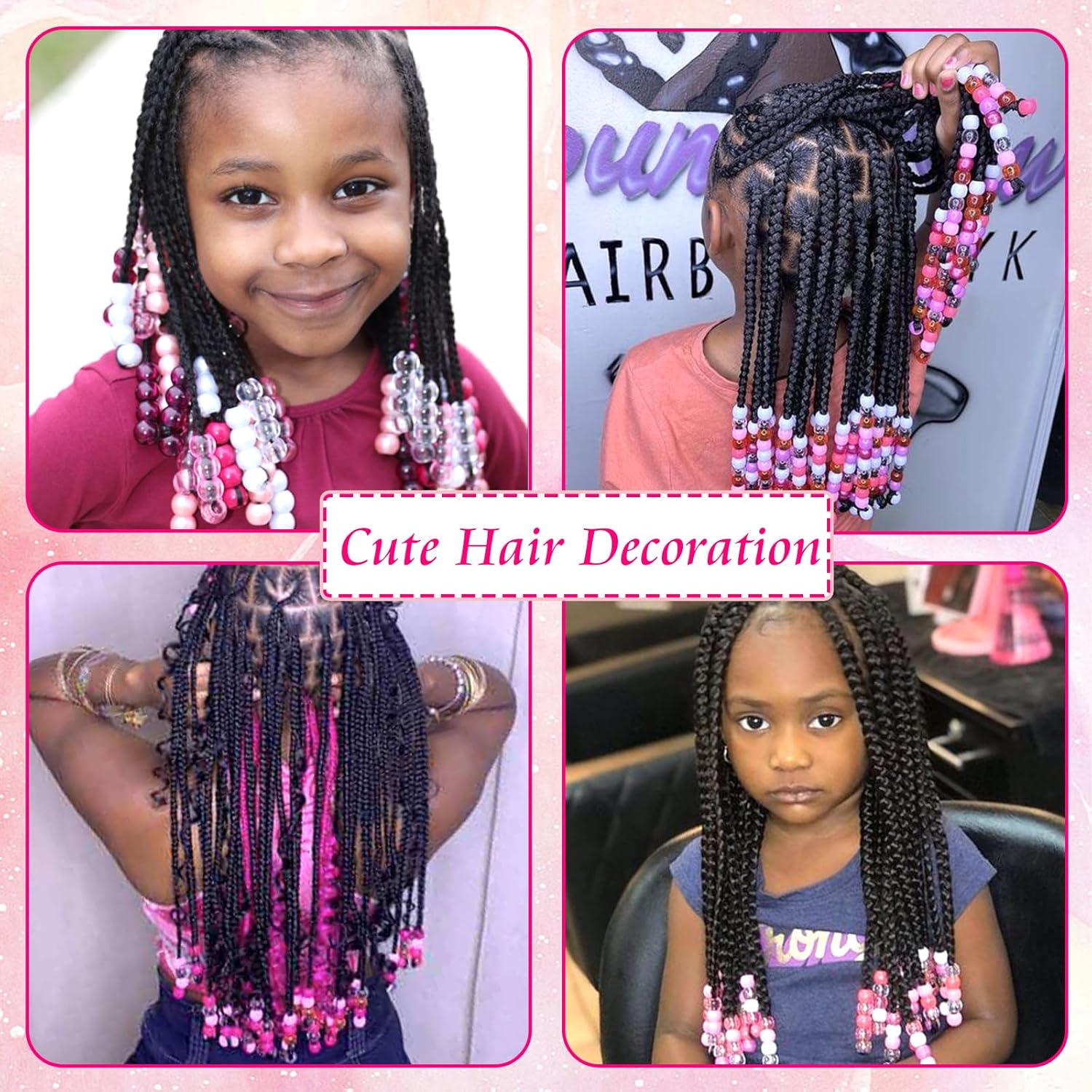 VENOFEN 48 Pink Hair Beads for Dreadlocks, Braids, and Pony Tails - Light Pink, Kids' Girls' Jewelry Making Hair Accessories - Brown image number 4