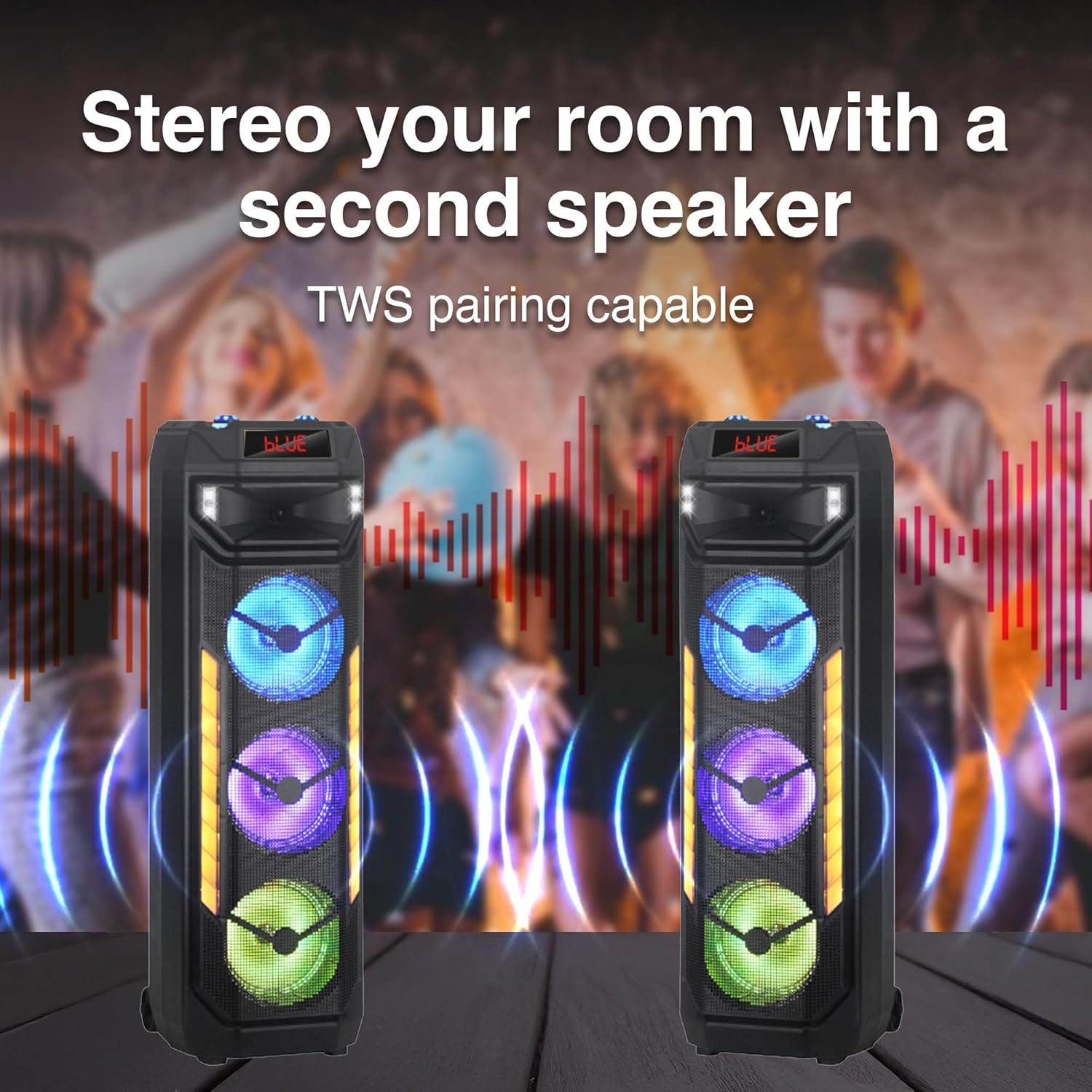 Laser 40W RGB Tower Party Speaker | Bluetooth 5.3 LED Light Show with Mic Input, USB & Microsd Playback, TWS Pairing, AUX, Recording & Remote Control