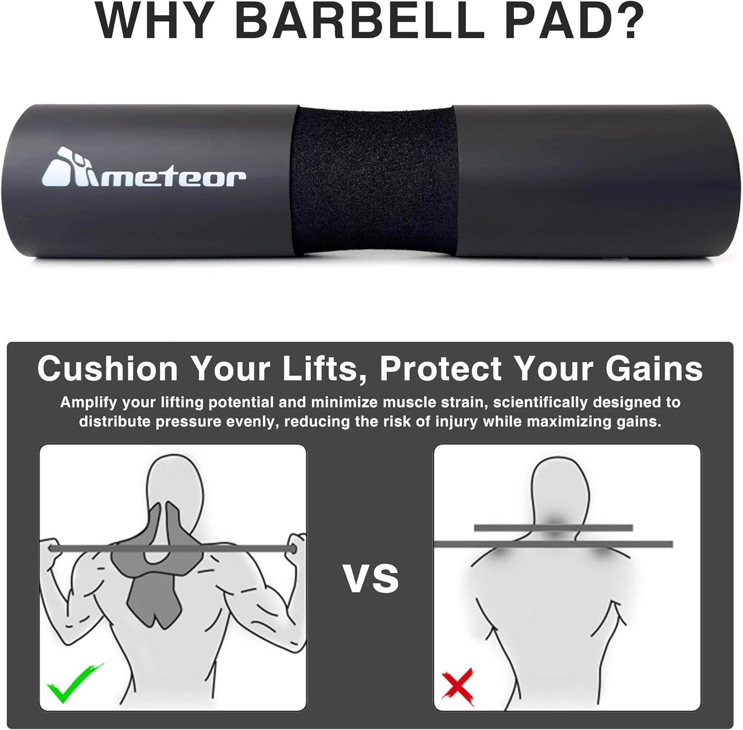 METEOR Barbell Pad Shoulder Pad Hip Thrust Pad for Squats, Lunges &ndash; Neck Shoulder Pressure Relief, Lower Back Support &ndash; Fits Standard & Olympic Barbells with Safety Strap - Blue image number 2