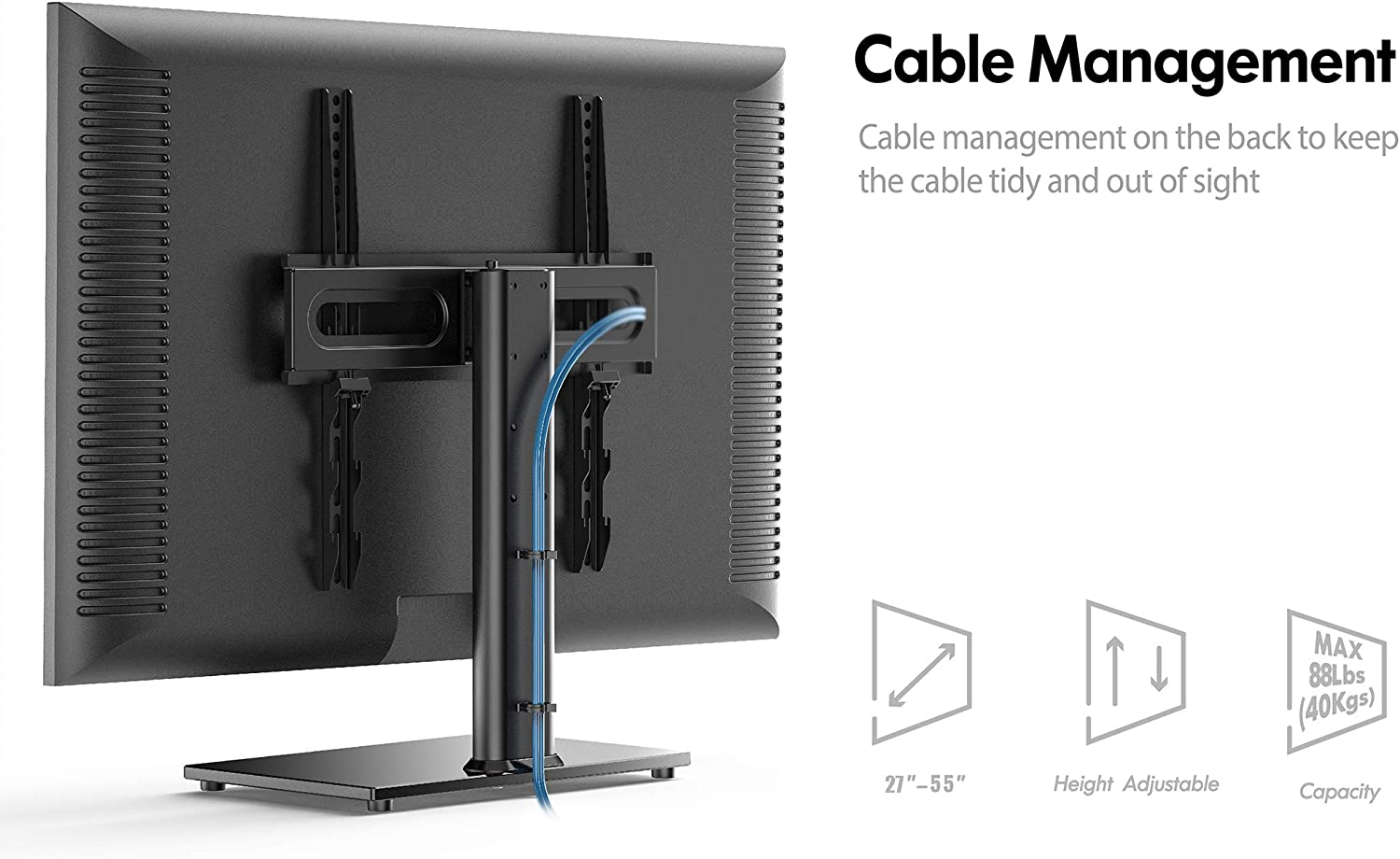 FITUEYES Universal TV Stand Table Top TV Base for 27 to 55 Inch LCD LED Flat Screen Tvs Height Adjustable Television Stands with Black Tempered Glass Base Holds up to 88 Pound VESA 400X400Mm image number 4