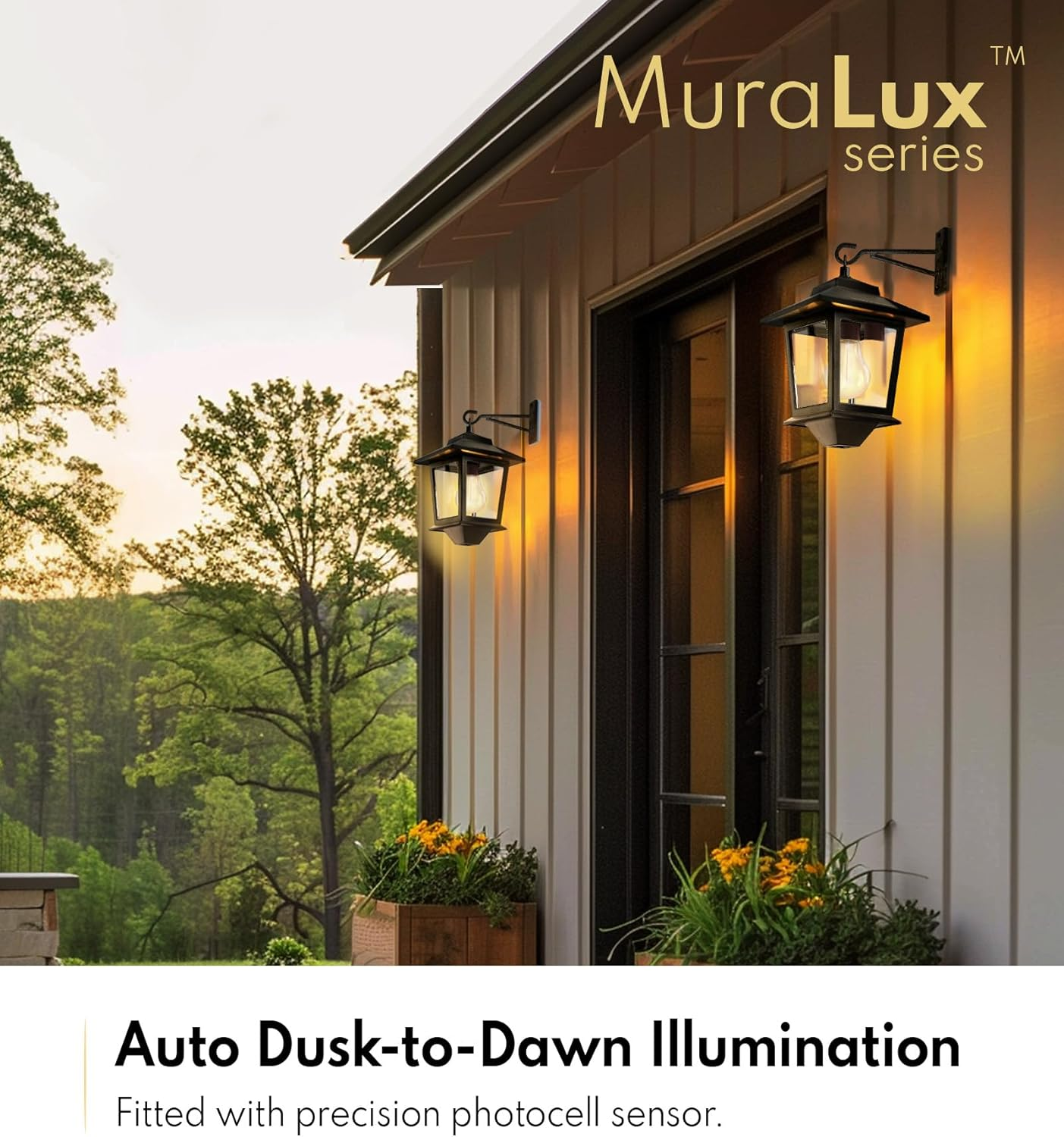 PASAMIC 2 Pack Solar Wall Lanterns with Replaceable Bulb,Outdoor Hanging Lights 4 Panels,Dusk to Dawn Led Outdoor Sconce,Anti-Rust Waterproof Hooks,3000K Warm White, Black image number 5