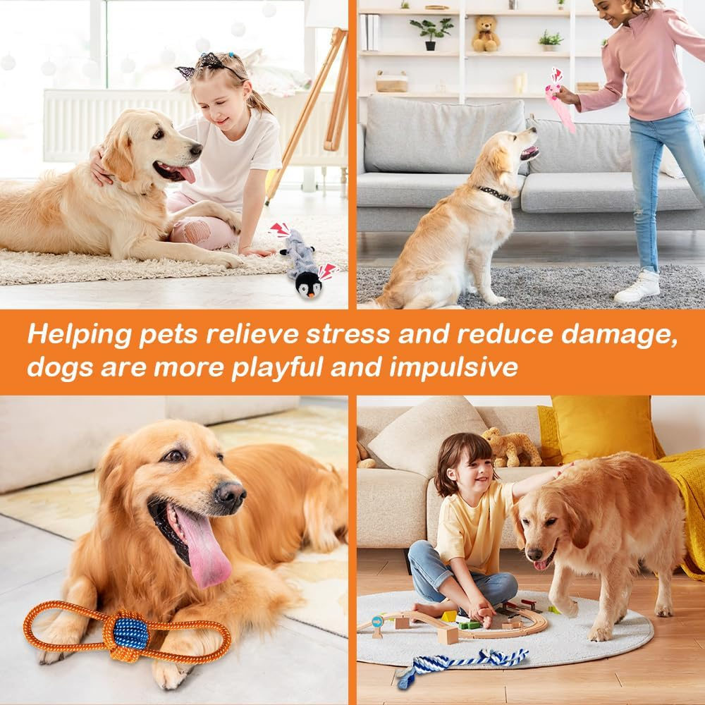 Interactive Squeaky Puppy Toys, Dog Chew Toys for Teething with Durable Rope Toys,4 Pcs Dog Chew Toys Plush Cute Animals Natural Puppy Toys image number 4