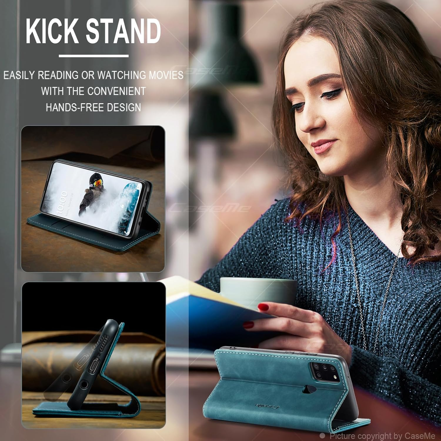 Cracedily Mobile Phone Case for Samsung Galaxy A21S Case, Flip Case Premium Leather Flip Case Magnetic Card Slot Stand Function Flip Case Protective Cover for Galaxy A21S, Teal Green image number 3