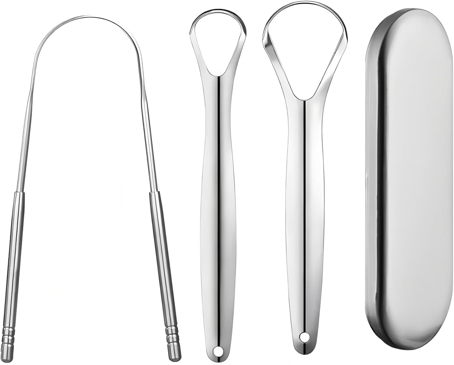 Stainless Steel Metal Tongue Scraper - Tongue Scraper for Adults, Professional Tongue Brush for Oral Care, Improve Bad Breath and Fresh Breath, with Metal Storage Box - 3 Pack image number 3