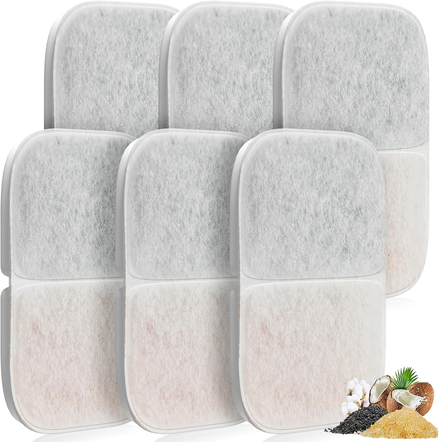 Cat Water Fountain Filters 6 Packs - Replacement Filters for Cats Water Dispenser, 2 in 1 Triple Filtration Cat Fountain Filter for 2L/3.2L/4L Ultra Quiet Stainless Steel Pet Water Fountain image number 5