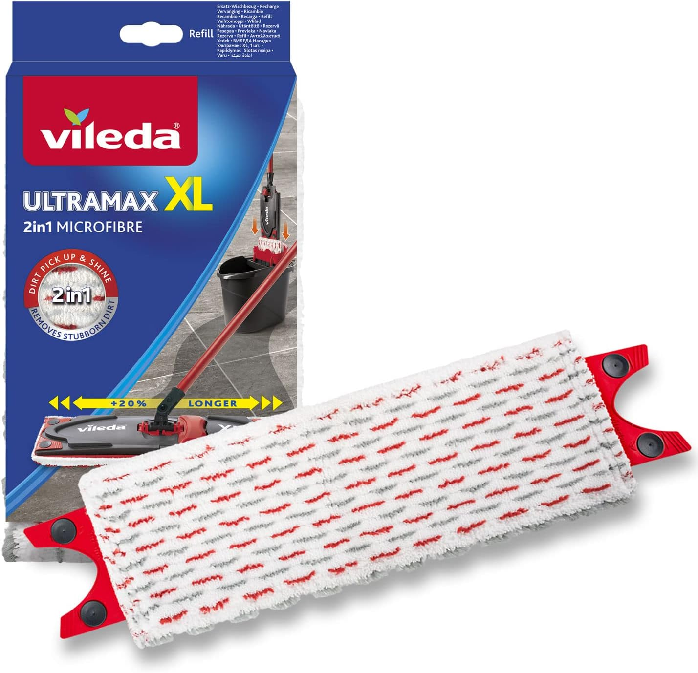 Vileda Ultramax XL Mop Refill | Pack of 1| Wide Floor Coverage &ndash; Quick Cleaning | for All Hard Floor Surfaces | Removal of over 99% of Bacteria with Just Water* | 2In1 Microfibre