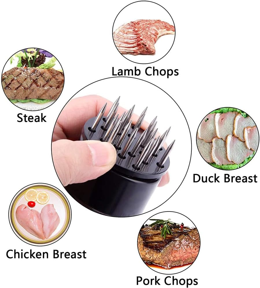 2 Pack Meat Tenderizer Tool, Aufondof 21 Stainless Steel Needle Meat Mallet Sturdy & Sharp, Easier-Use for Kitchen Cooking Tenderizing, BBQ, Marinade & Maximize the Flavor of Fish, Pork, Beef