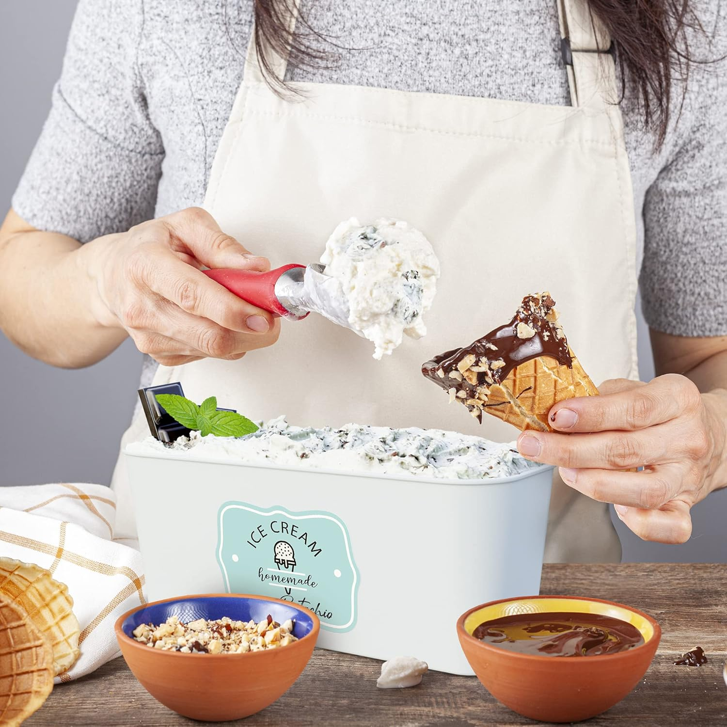 Premium Ice Cream Containers Set of 2 with Size of 1.6 Quart- Perfect for Homemade Ice Cream, Sorbet, Frozen Yogurt and Gelato - Stackable Pint Containers W/Lids and Sticker to Store Easly in Freezer image number 5