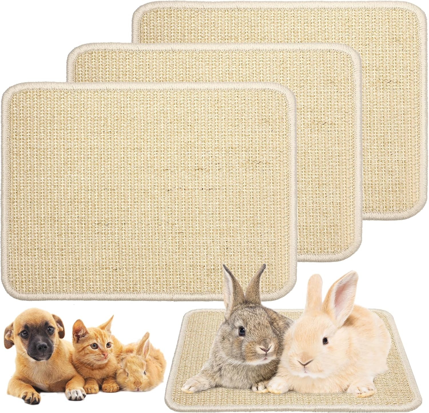 Uotey 2-Piece Sisal Scratching Pad, Natural Sisal Cat & Rabbit Scratcher, Small Animal Scratch Pad Rug, Indoor Horizontal Cat Scratching Mats, Furniture Protector (Beige) image number 6