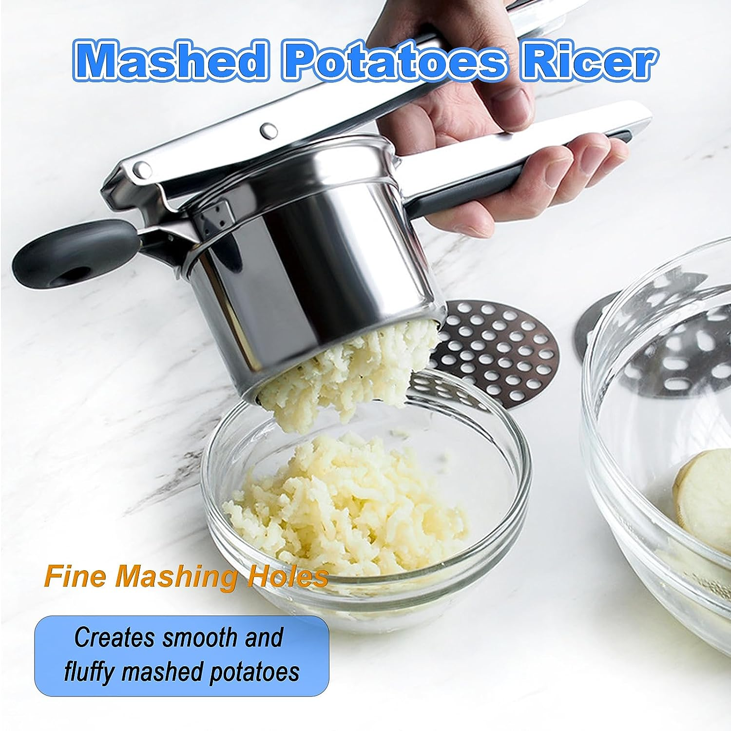 Potato Ricer with 3 Interchangeable Discs Large Mashed Potatoes Ricer Stainless Steel Kitchen Press and Mash Tool Heavy Duty Potato Masher Squeezer Kitchen Gadget Easy to Clean