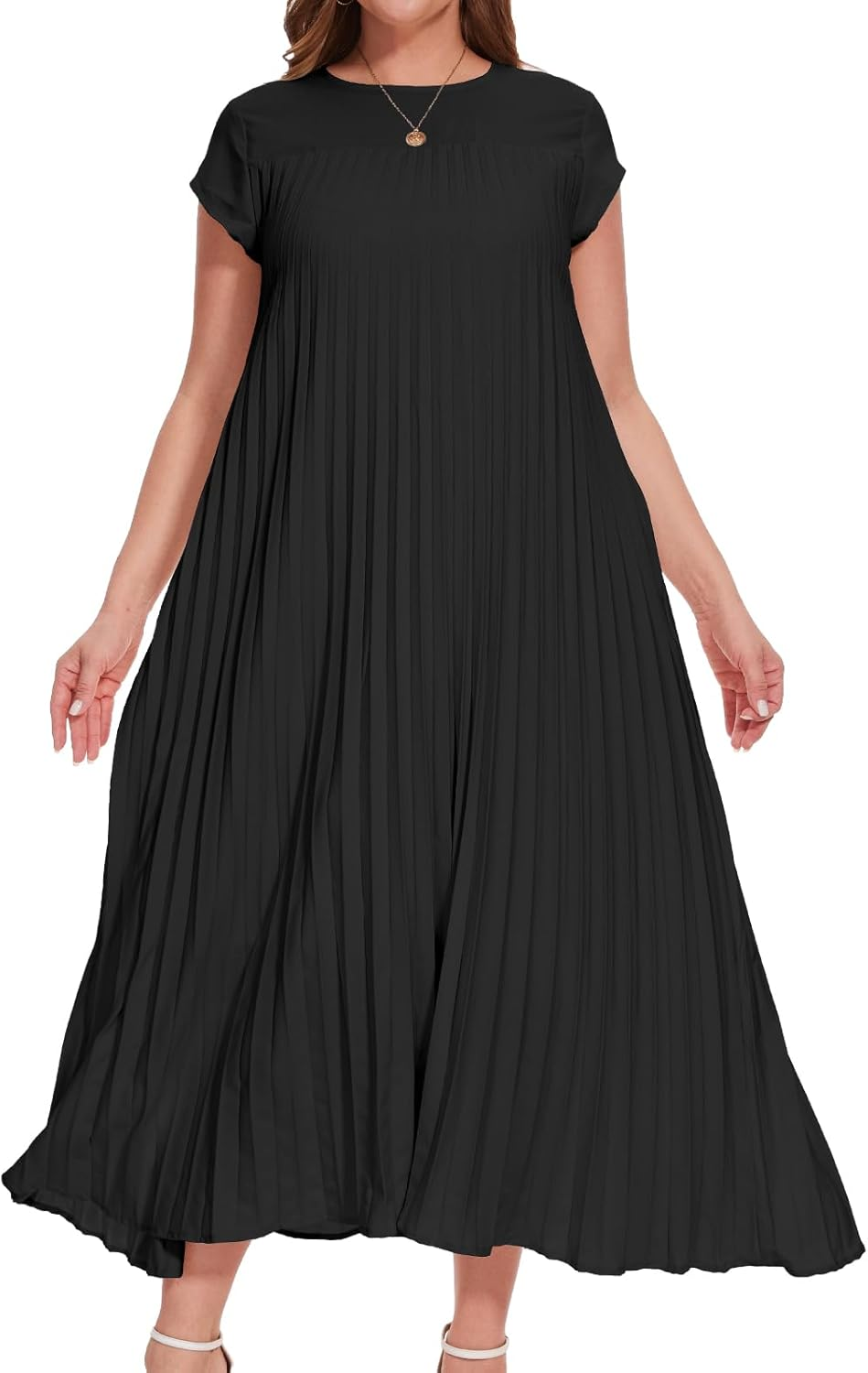 Women'S Church Pleated Maxi Dress 2025 Summer Cap Sleeve Maternity Modest Flowy Dresses with Pockets