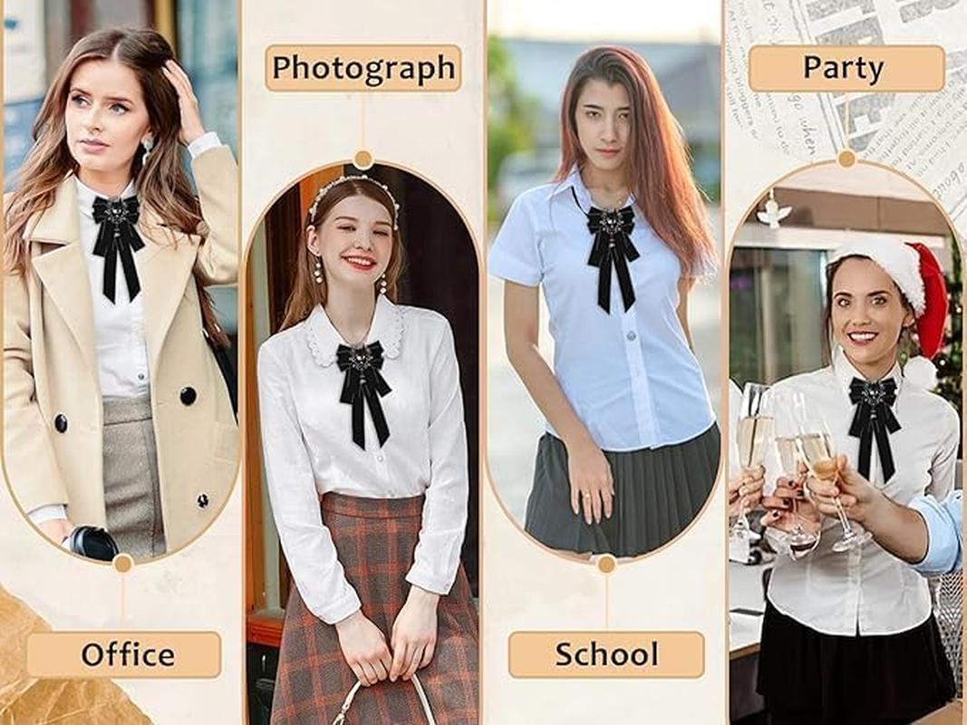 Bow Ties for Women, Womens Bow Tie Adjustable Pre-Tied Rhinestone Bowties Men for Wedding Party Prom School Uniform image number 3