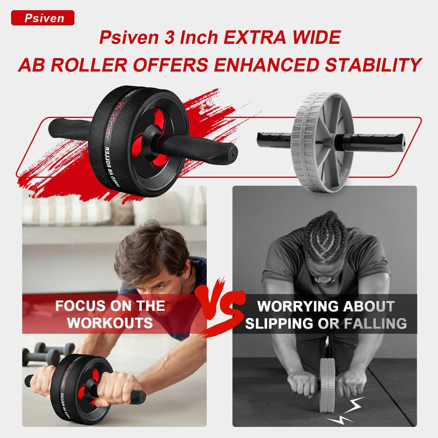 Psiven Ab Roller Wheel, Abs Workout Equipment for Abdominal Core Strength Training, Home Gym Fitness Equipment for Core Workout with Knee Pad, Exercise Wheel for Men and Women image number 4