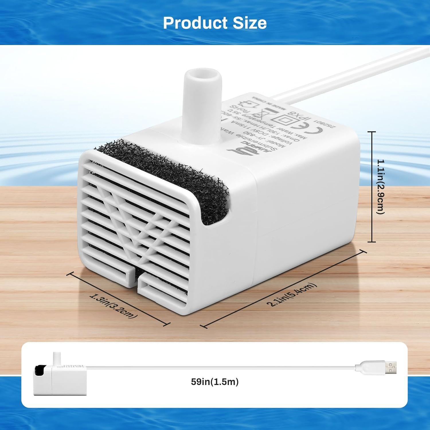 Cat Water Fountain Pump, Replacement Pump for 2L/68OZ Stainless Steel Pet Water Fountain, Pet Fountain Pump for Adjustable Water Flow Water Dispenser, Ultra Quiet Cat Dog Drinking Fountain Pump image number 5