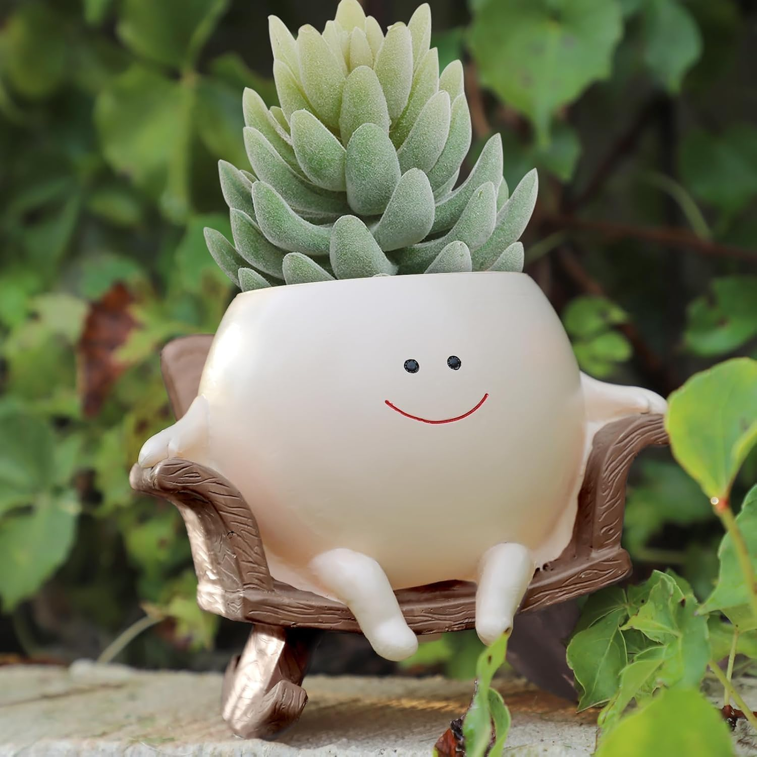 Face Planter Pots for Indoor Plants, Cute Resin Flower Head Planters, Rocking Chair Succulent Flower Pots with Drainage Hole, Gift Ideai for Birthday (Smile) image number 3