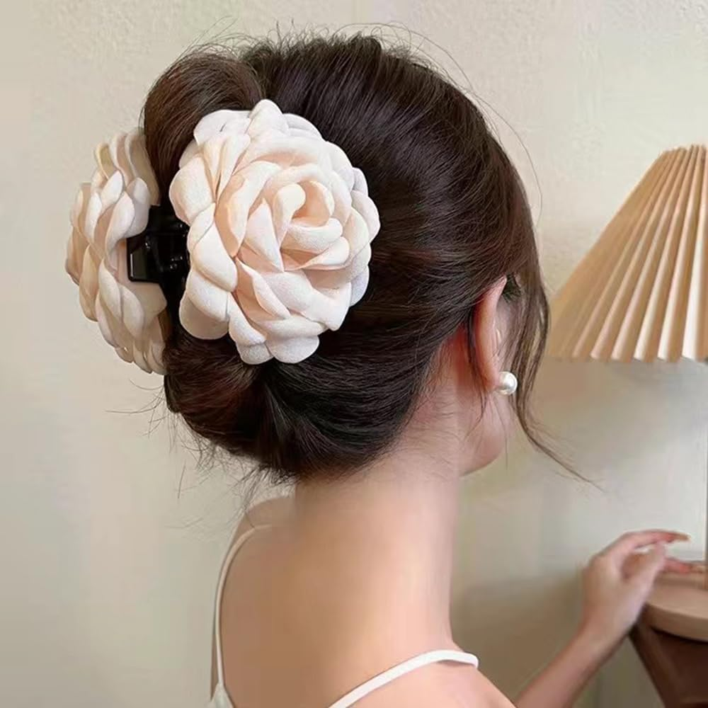 Pack of 2 Flower Hair Clips, Hawaiian Chiffon Pink Flower Hair Clips, Women'S Apricot Hair Clips, Flowers Fabric, Silk, Rose Flower Hair Clip, Claw Clip, Tulle Floral Hair Clips, Hair Clip, Summer image number 4