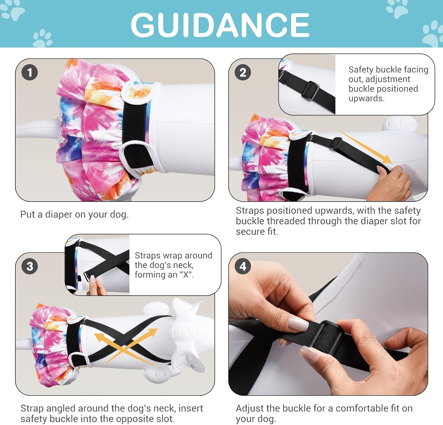 Avont 3 Pack Washable Female Dog Diaper with 1 Suspender, Reusable Girl Doggie Underwear Pants for Heat Cycle Period Incontinence Detachable Strap -Animal Pattern XS