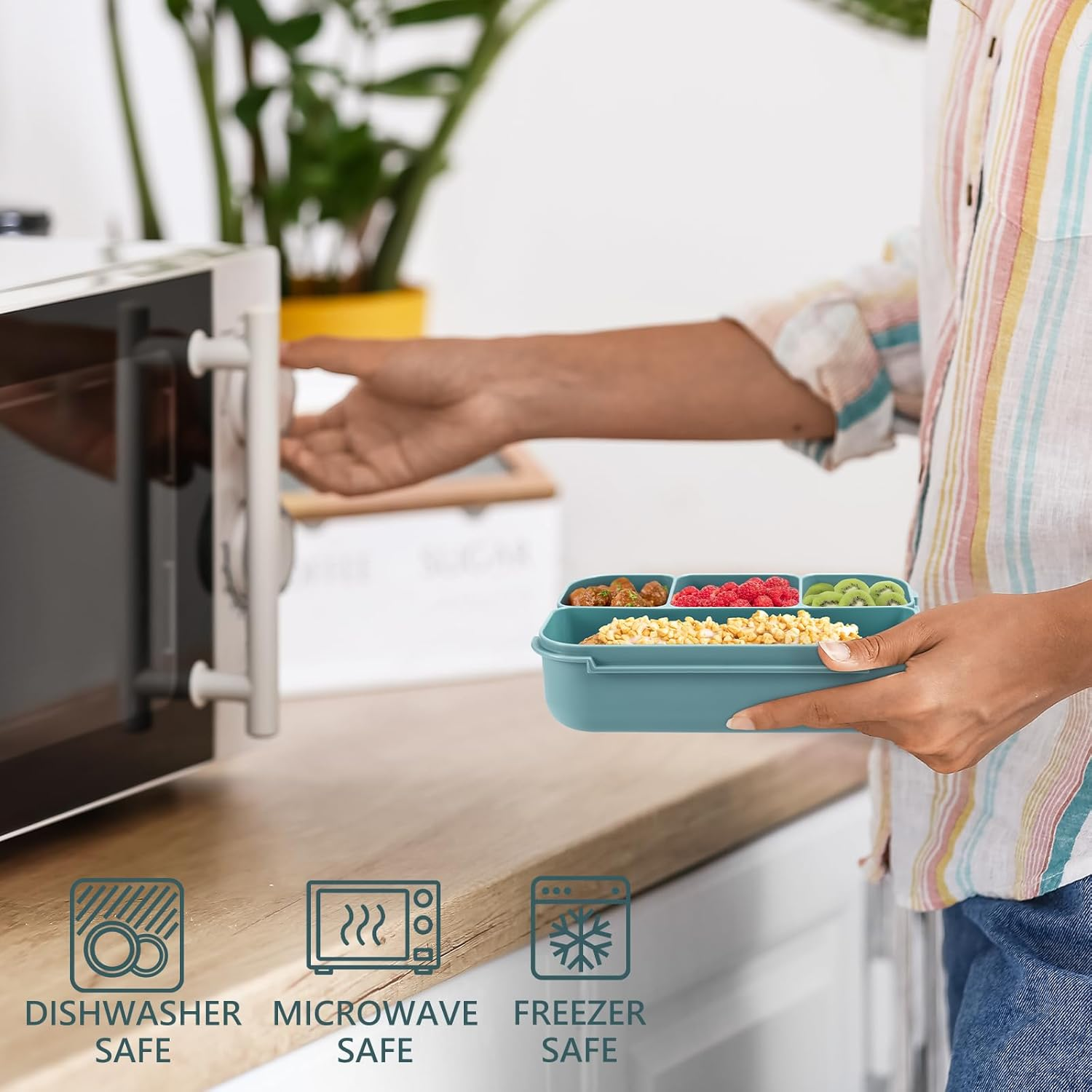 Bento Box Adult Lunch Box for Men Women, Bento Lunch Box for Kids Boys Girls School, Lunch Containers for Adults with 4 Compartments, Utensil Set, Sauce Container, Muffin Cup, Green image number 2