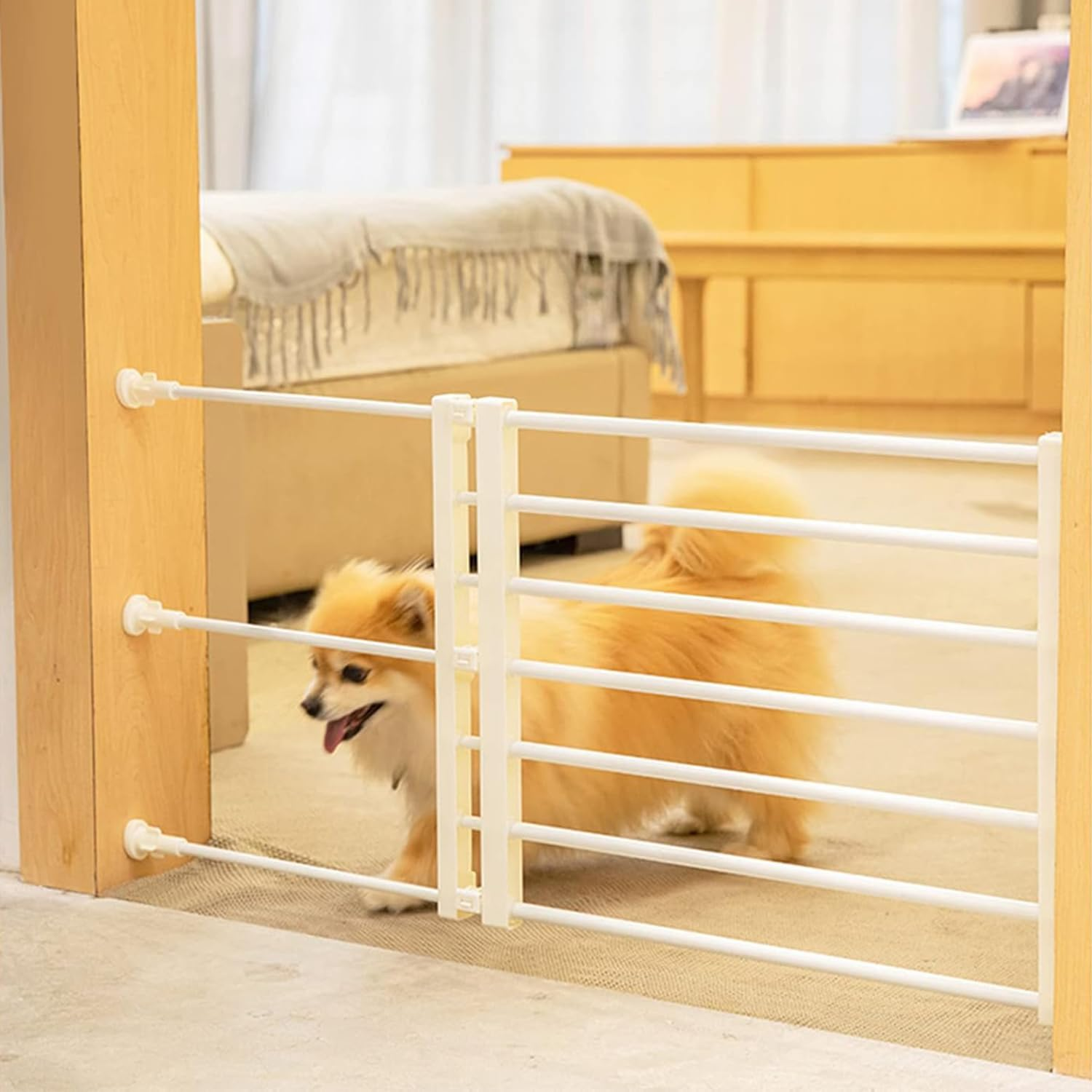 Retractable Baby and Dog Gate - Carbon Steel Safety Fence for Pets, Freestanding Indoor Barrier for Bedroom, Bathroom, Living Room and Balcony image number 3