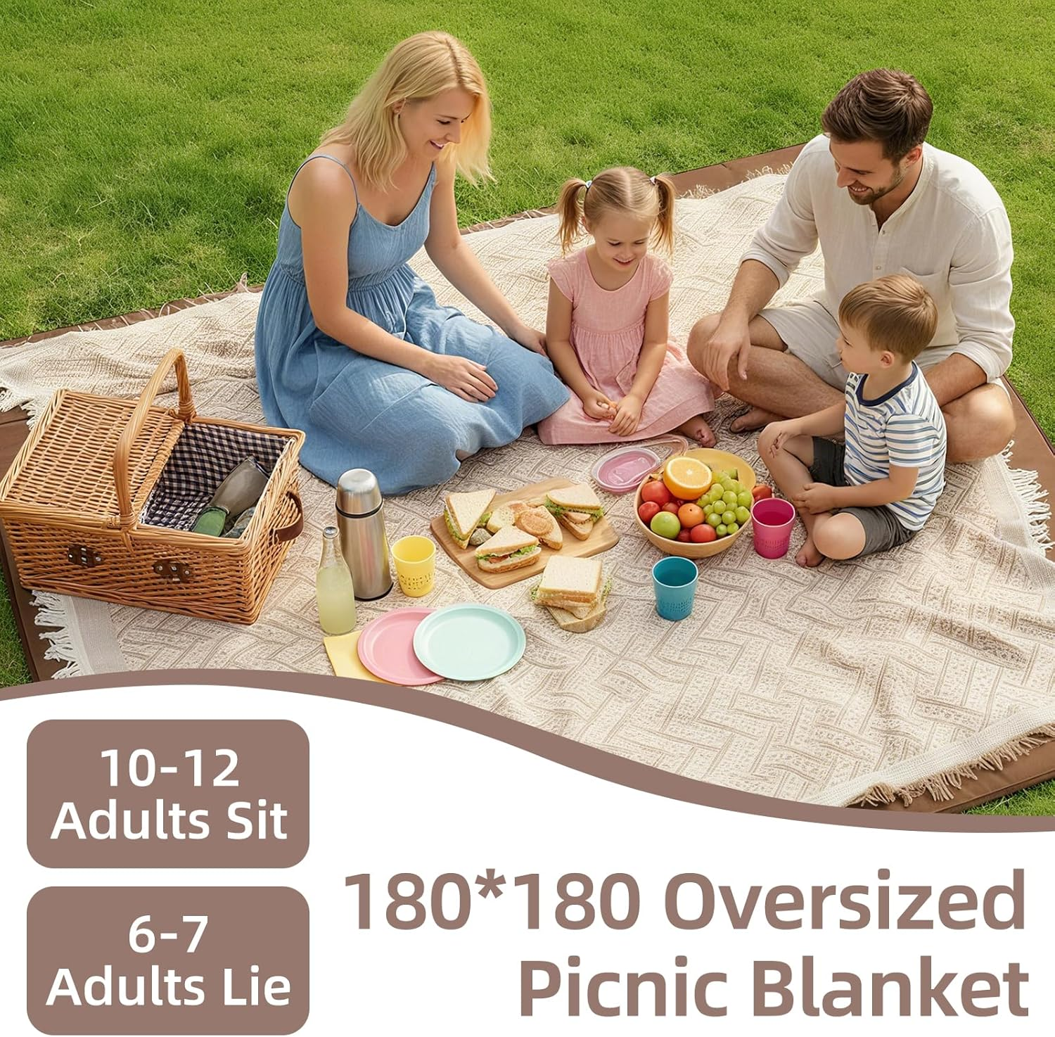 2 in 1 Extra Large Outdoor Picnic Blanket, Waterproof & Foldable Picnic Beach Mat - Woven Boho, Travel Essential Yoga Accessories Outdoor Blanket for Park Patio Lawn Garden Grass Ground Music Festival image number 2
